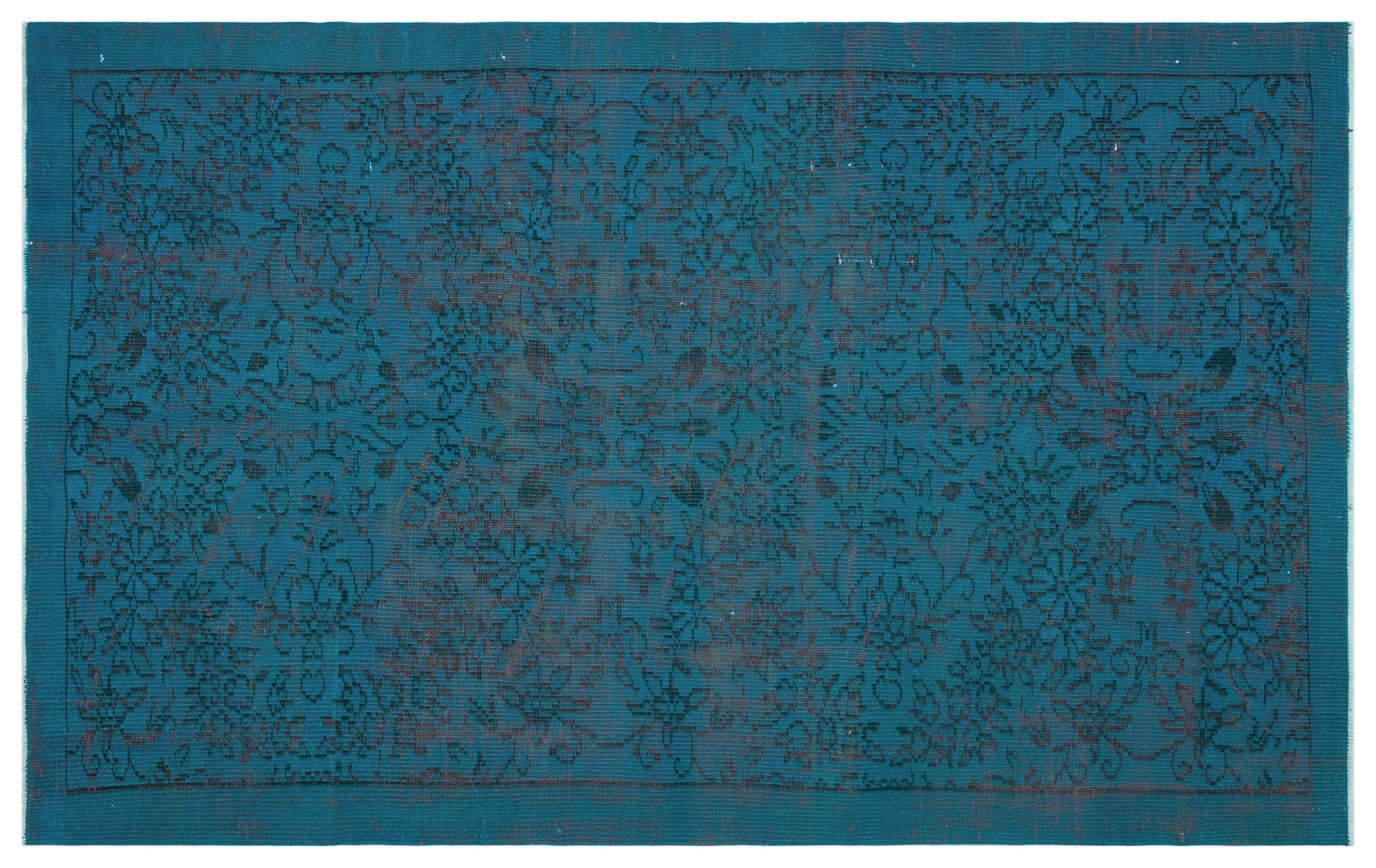 Turquoise Over Dyed Vintage Rug 4'10'' x 7'10'' ft 148 x 240 cm