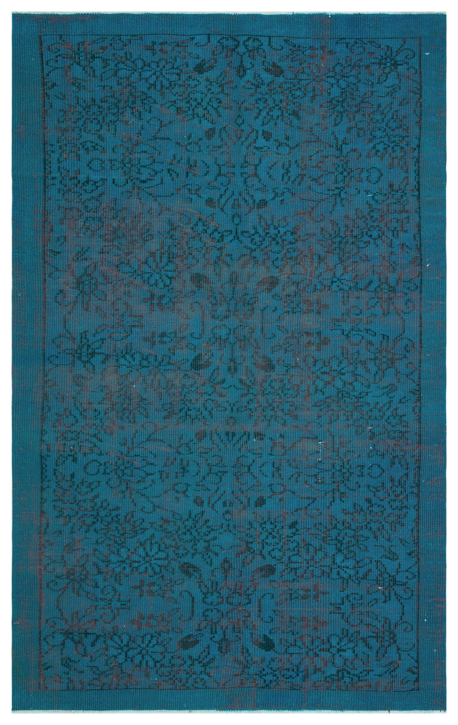 Turquoise Over Dyed Vintage Rug 4'10'' x 7'10'' ft 148 x 240 cm