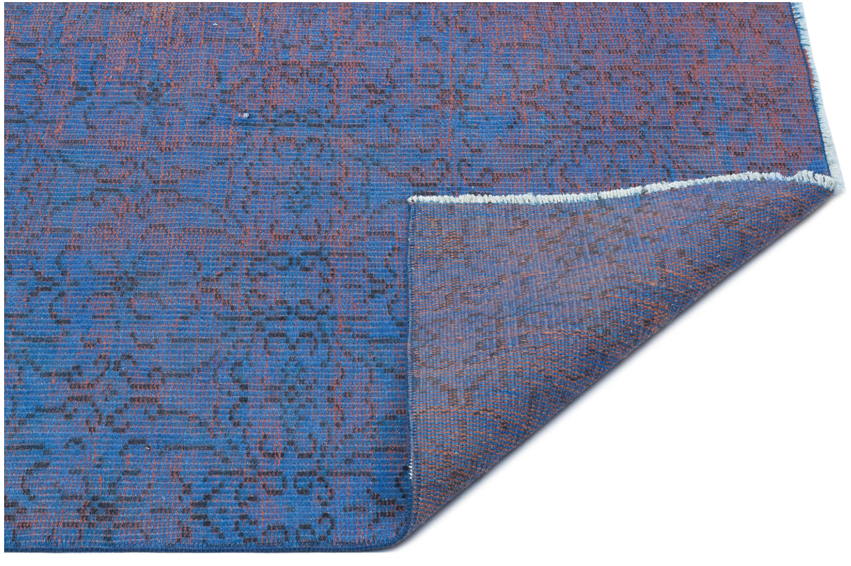 Retro Design Blue Over Dyed Vintage Rug 4'10'' x 8'4'' ft 147 x 254 cm