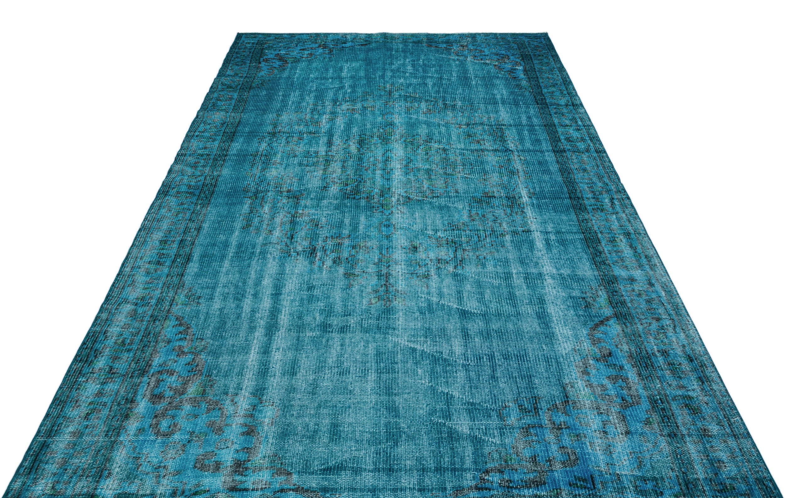 Turquoise Over Dyed Vintage Rug 5'9'' x 9'8'' ft 176 x 295 cm