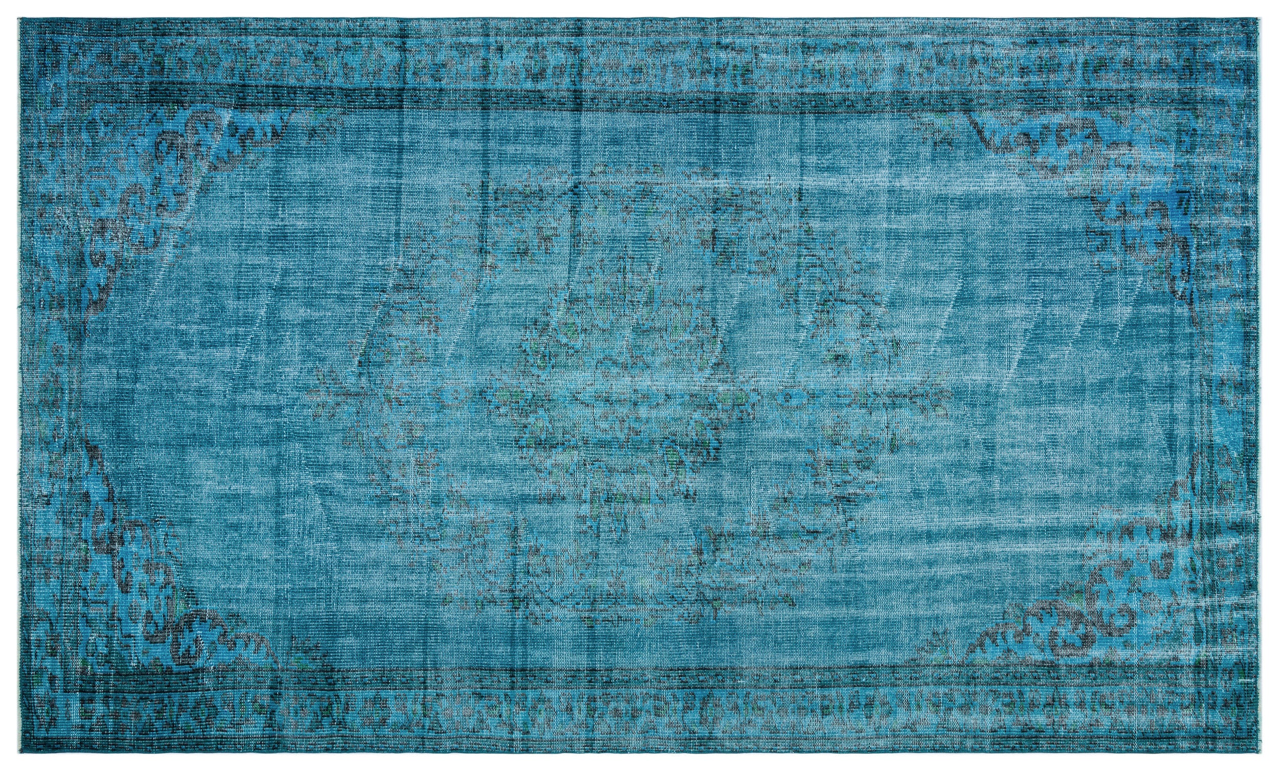 Turquoise Over Dyed Vintage Rug 5'9'' x 9'8'' ft 176 x 295 cm