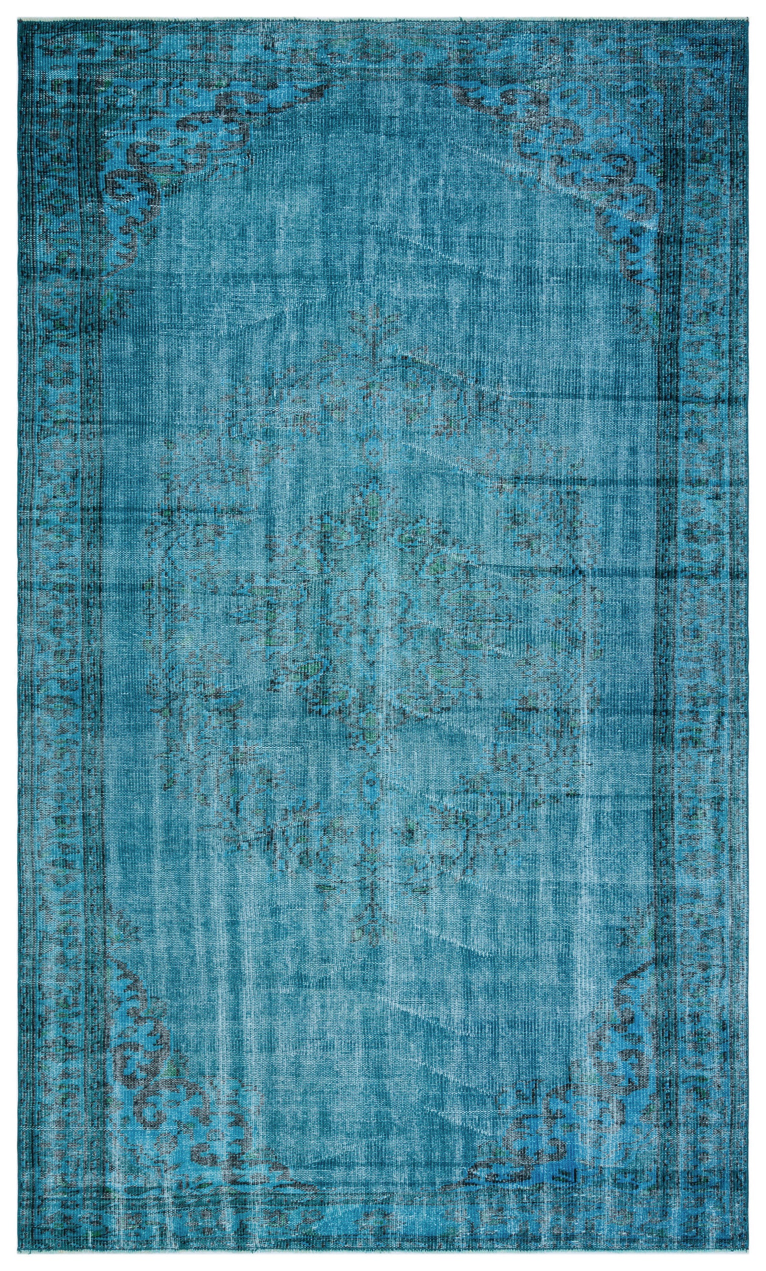 Turquoise Over Dyed Vintage Rug 5'9'' x 9'8'' ft 176 x 295 cm