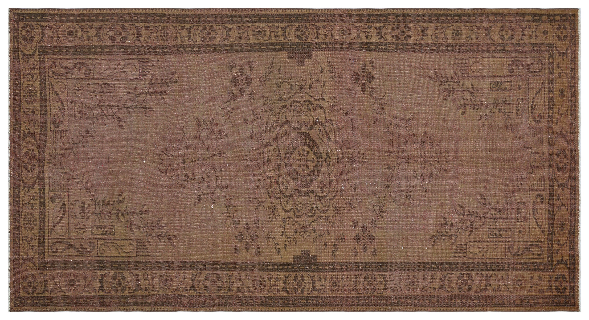 Brown Over Dyed Vintage Rug 4'11'' x 9'3'' ft 149 x 282 cm