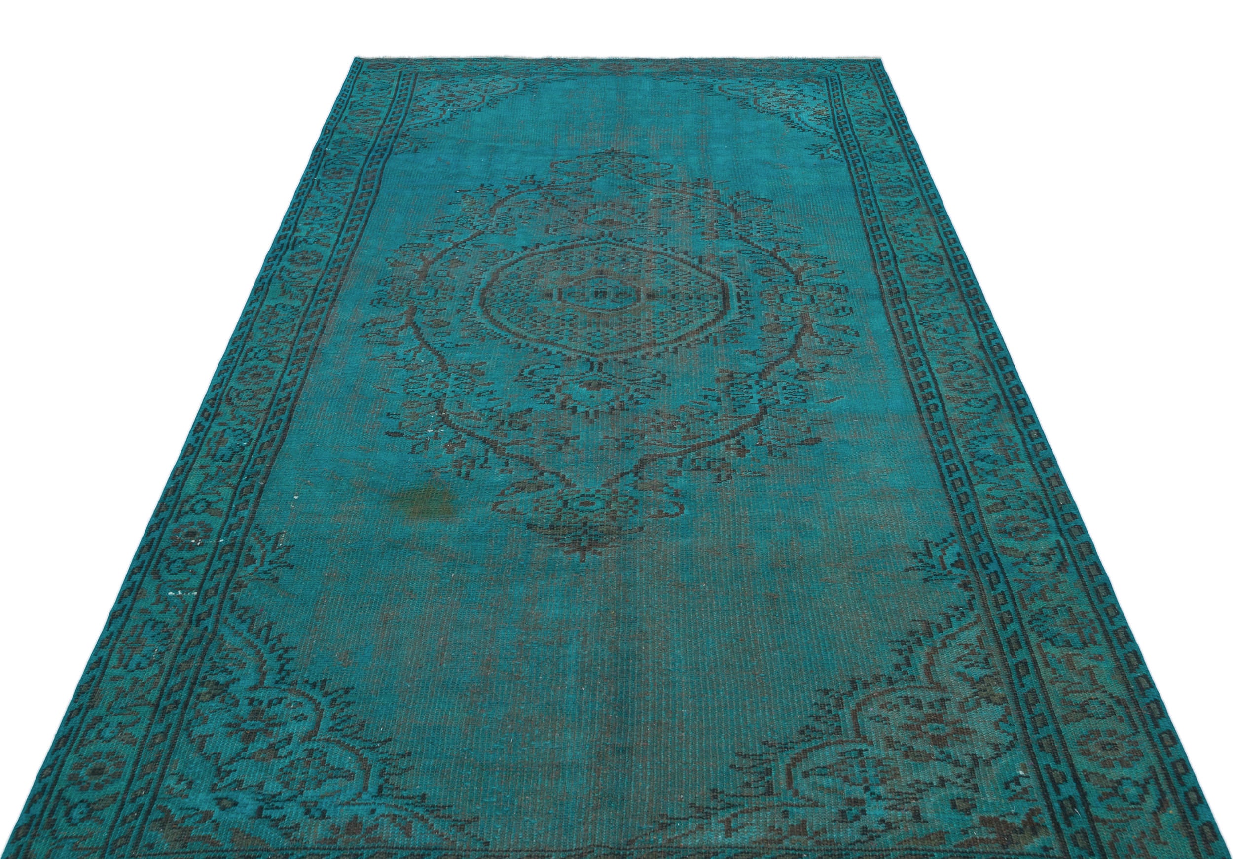 Turquoise Over Dyed Vintage Rug 5'2'' x 9'0'' ft 157 x 275 cm