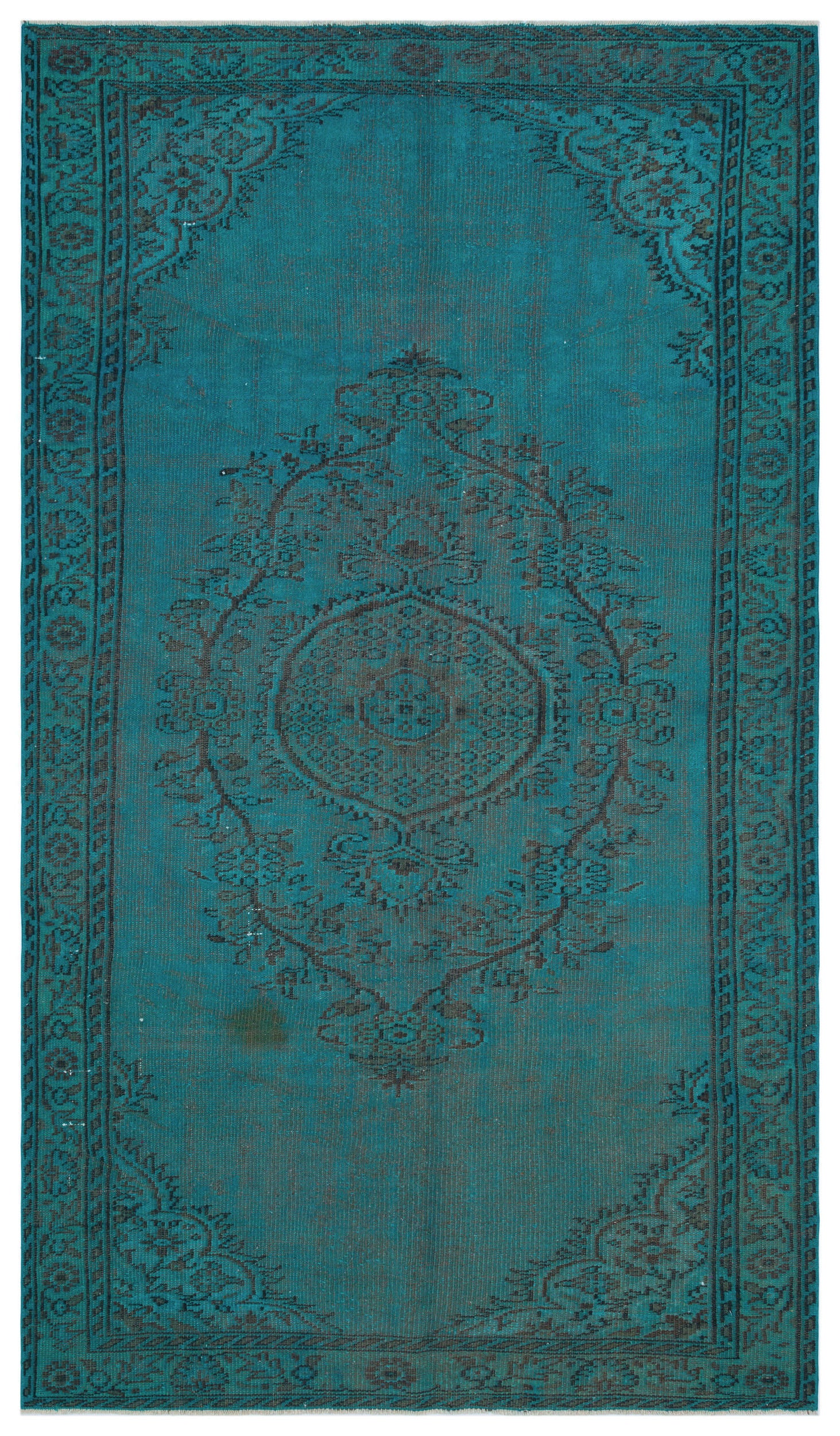 Turquoise Over Dyed Vintage Rug 5'2'' x 9'0'' ft 157 x 275 cm