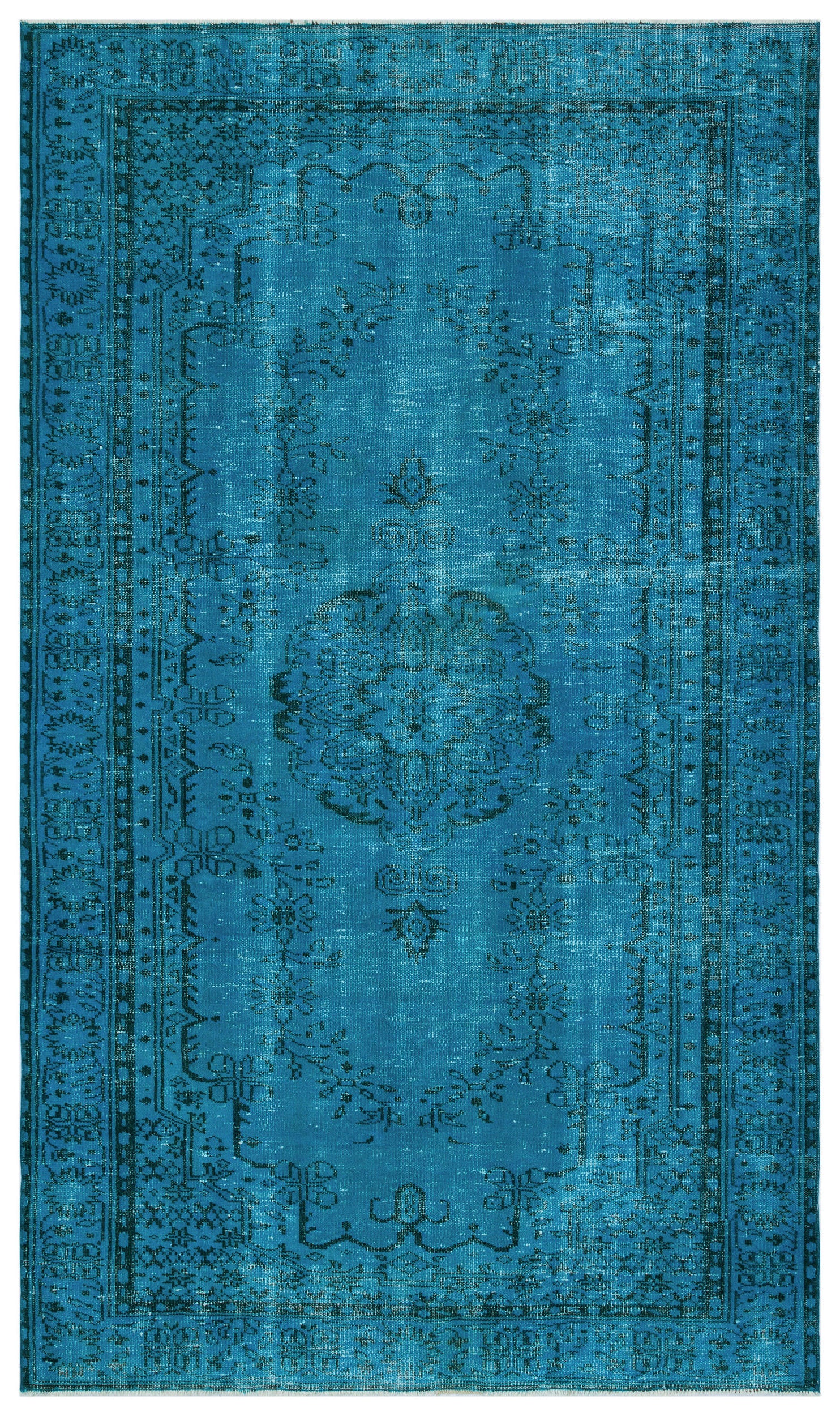 Turquoise Over Dyed Vintage Rug 5'3'' x 8'12'' ft 161 x 274 cm