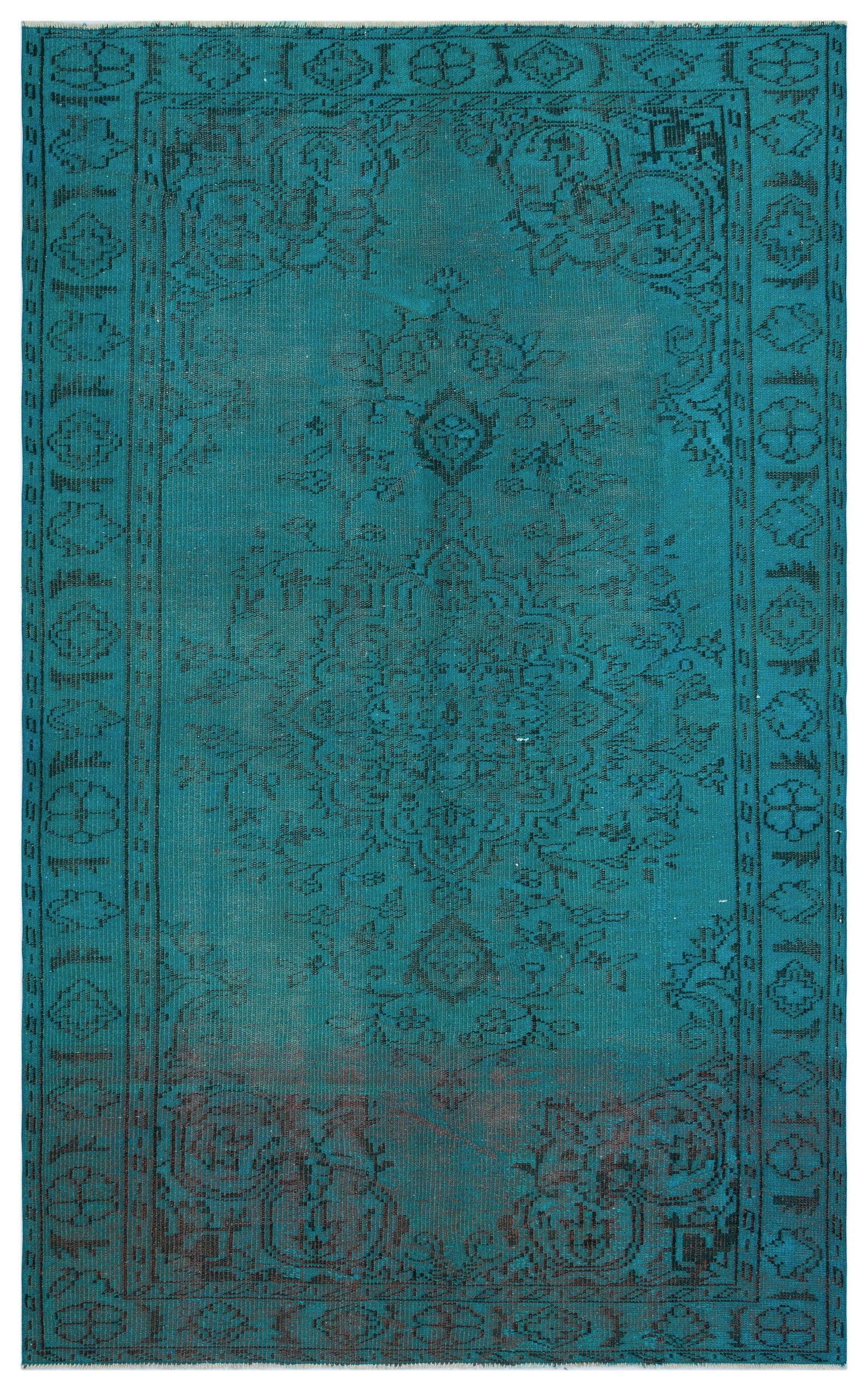 Turquoise Over Dyed Vintage Rug 5'4'' x 8'8'' ft 162 x 265 cm