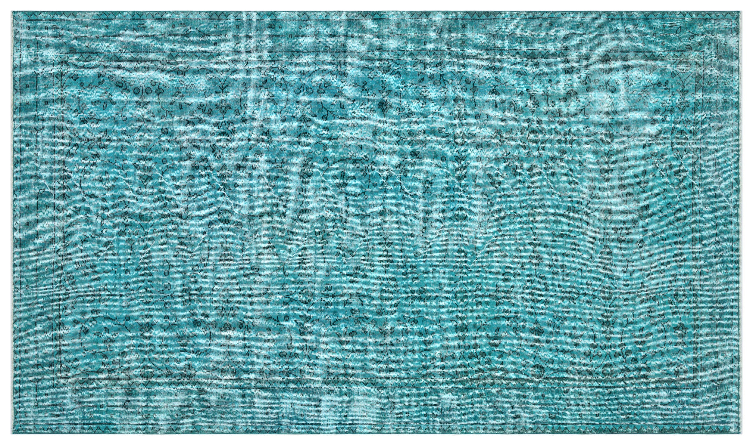 Turquoise Over Dyed Vintage Rug 5'3'' x 9'1'' ft 159 x 278 cm