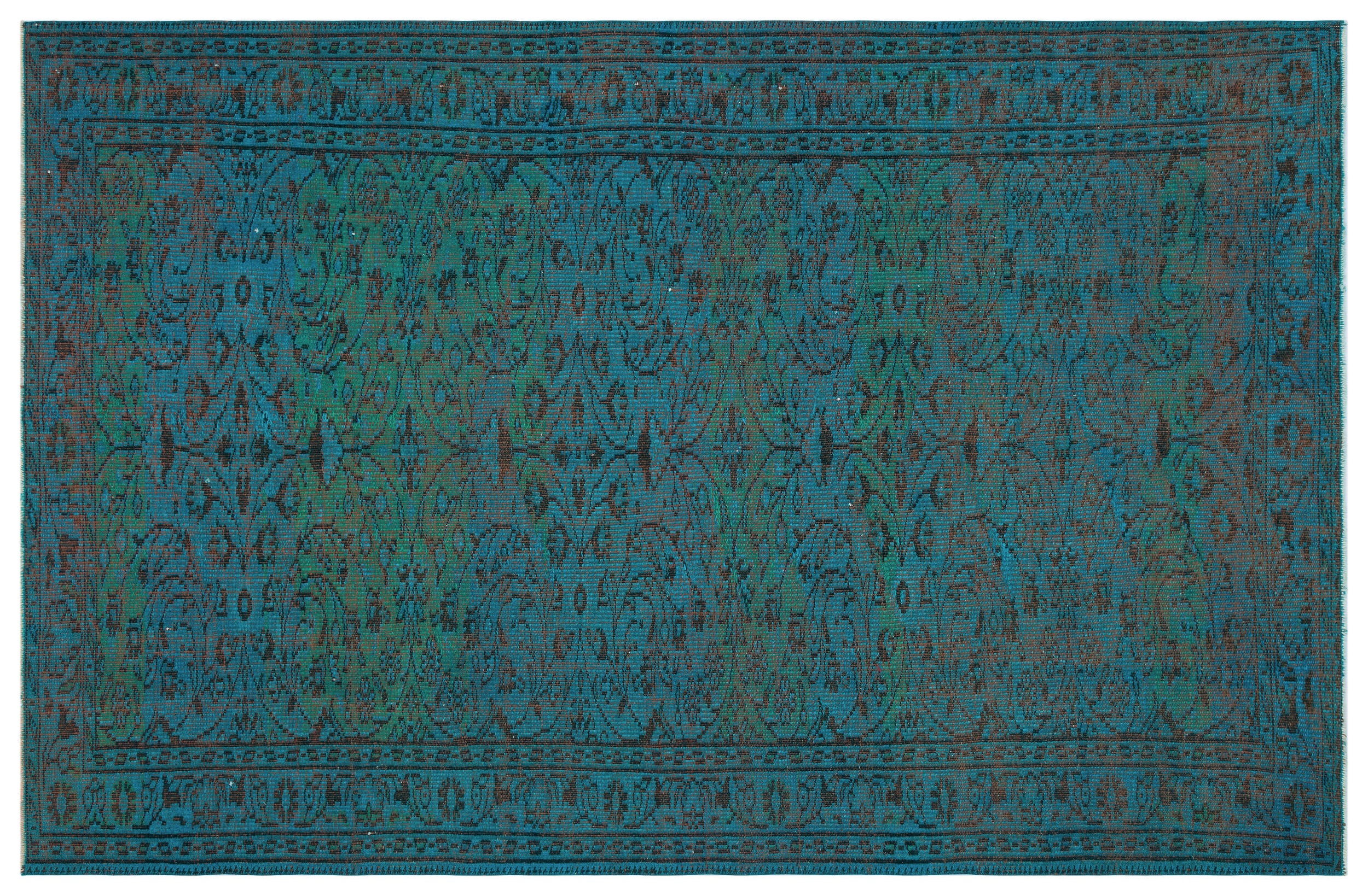 Turquoise Over Dyed Vintage Rug 5'6'' x 8'7'' ft 168 x 262 cm