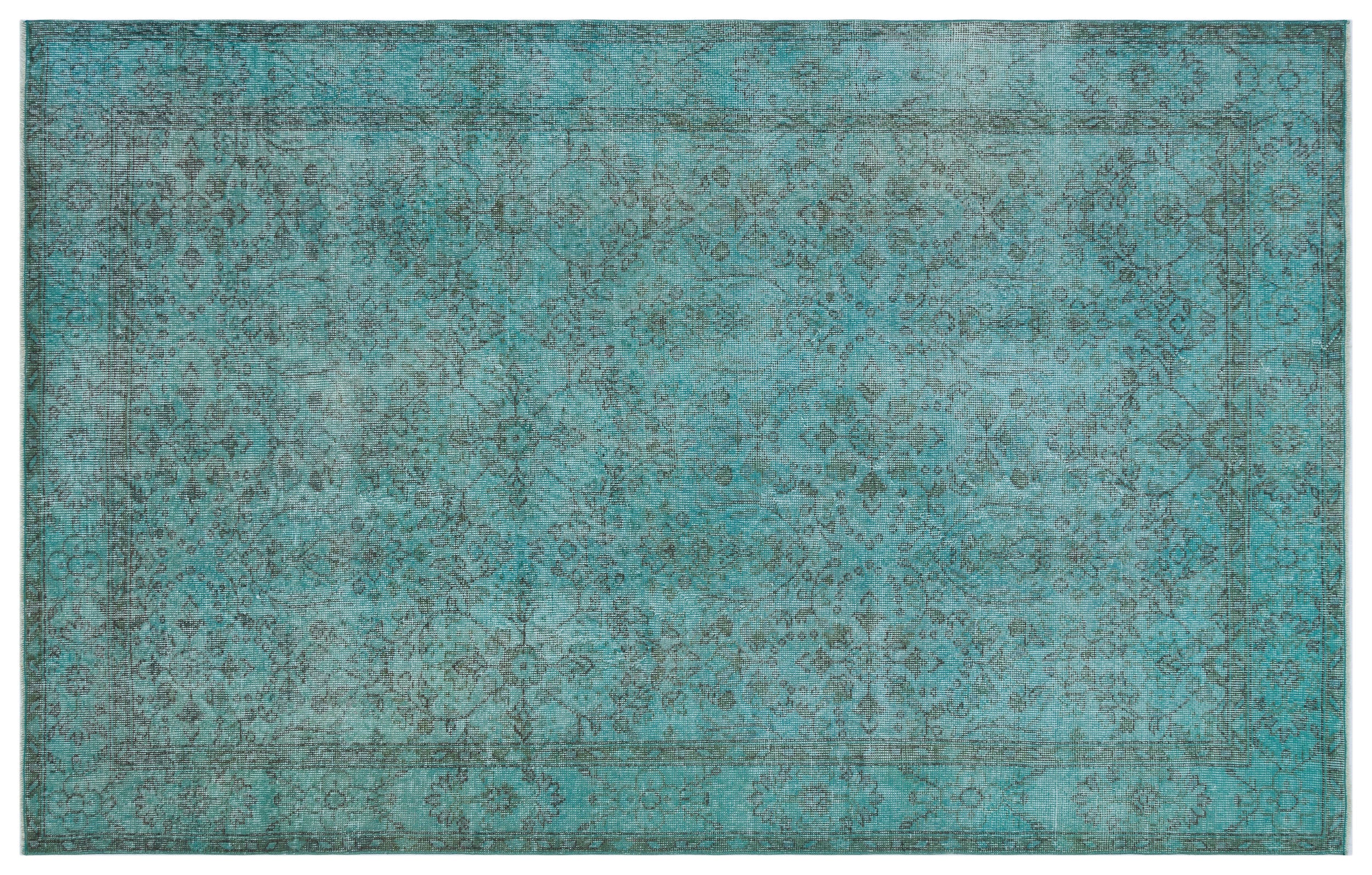 Turquoise Over Dyed Vintage Rug 5'8'' x 9'0'' ft 172 x 275 cm