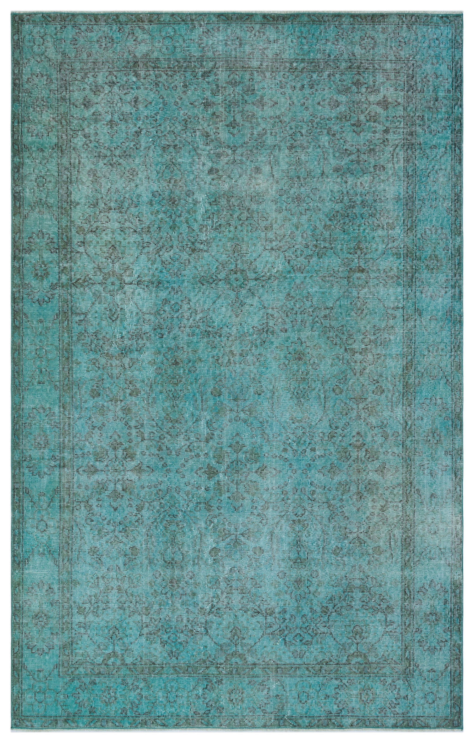 Turquoise Over Dyed Vintage Rug 5'8'' x 9'0'' ft 172 x 275 cm