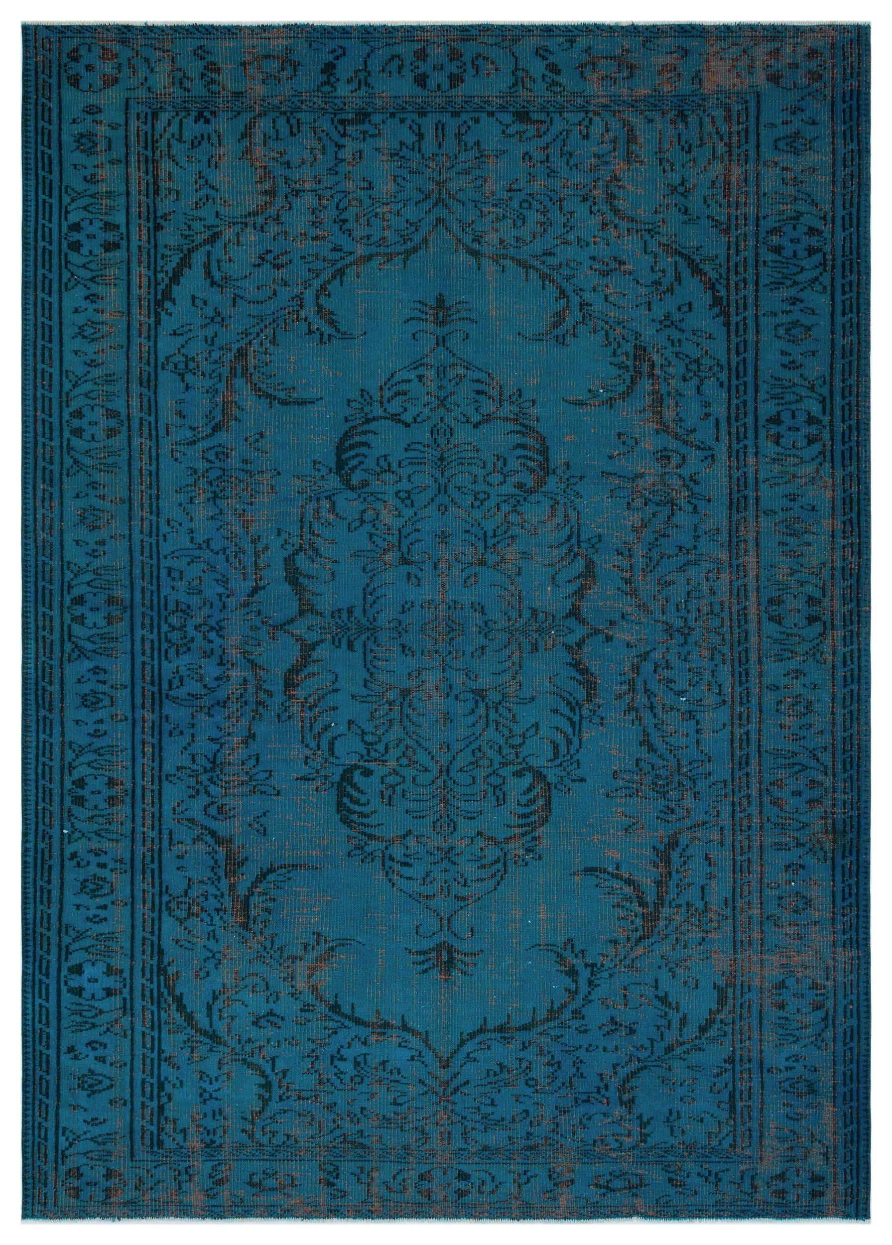 Turquoise Over Dyed Vintage Rug 6'0'' x 8'4'' ft 183 x 255 cm