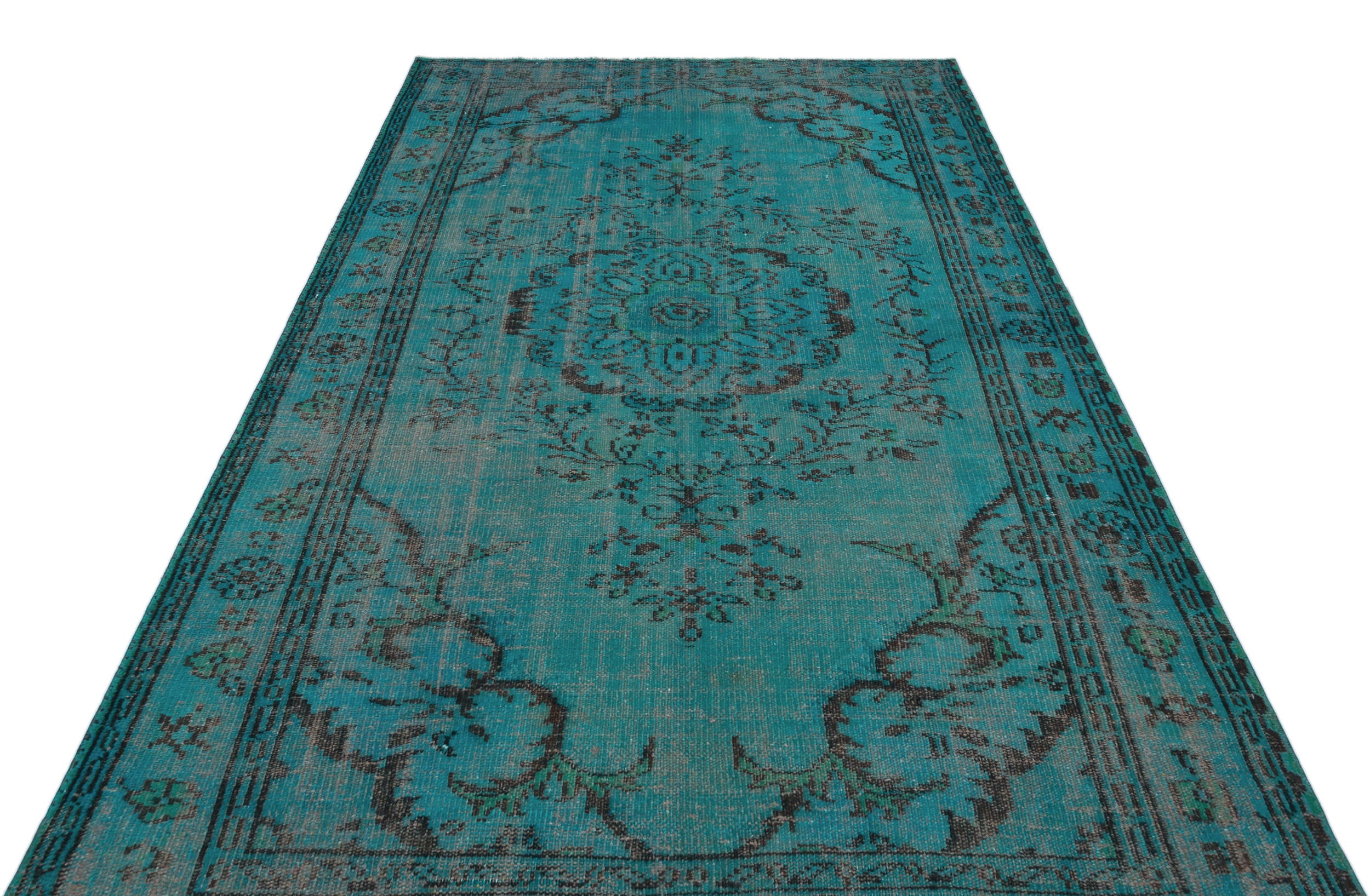 Turquoise Over Dyed Vintage Rug 5'5'' x 9'0'' ft 164 x 275 cm