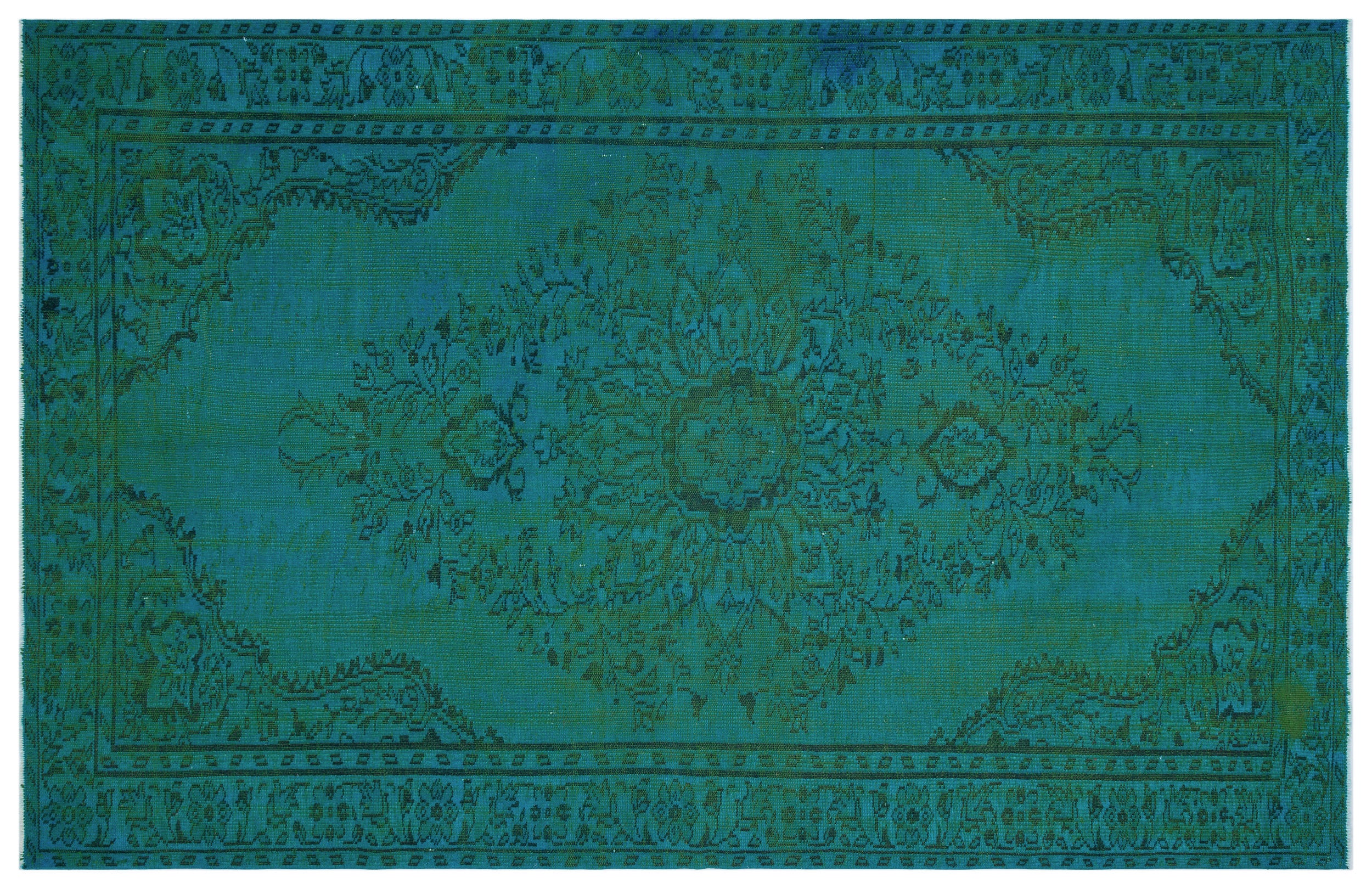 Turquoise Over Dyed Vintage Rug 6'5'' x 9'11'' ft 195 x 301 cm