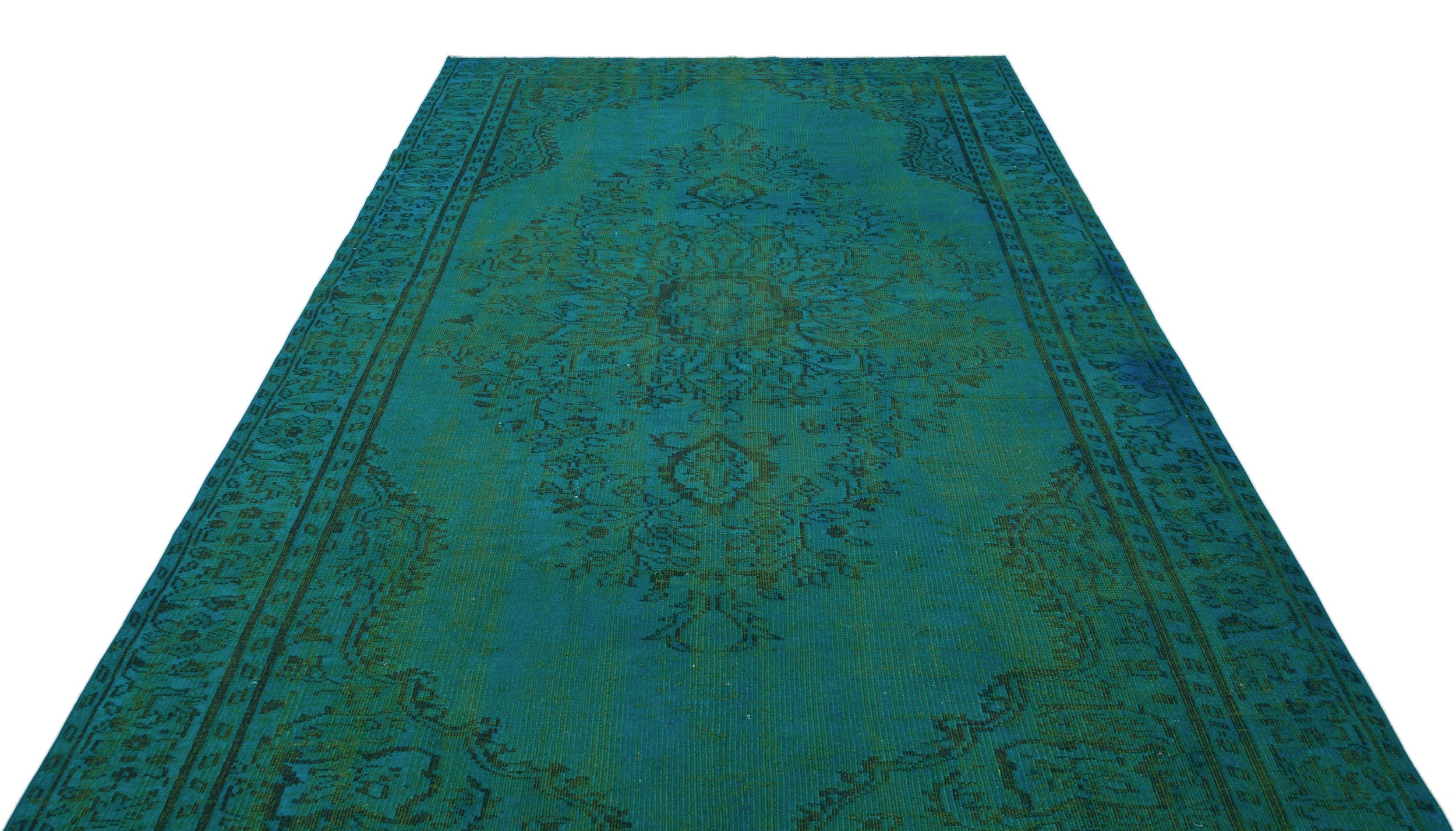 Turquoise Over Dyed Vintage Rug 6'5'' x 9'11'' ft 195 x 301 cm