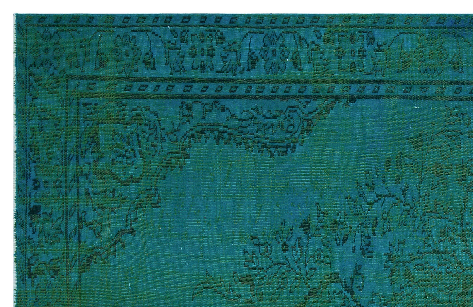 Turquoise Over Dyed Vintage Rug 6'5'' x 9'11'' ft 195 x 301 cm