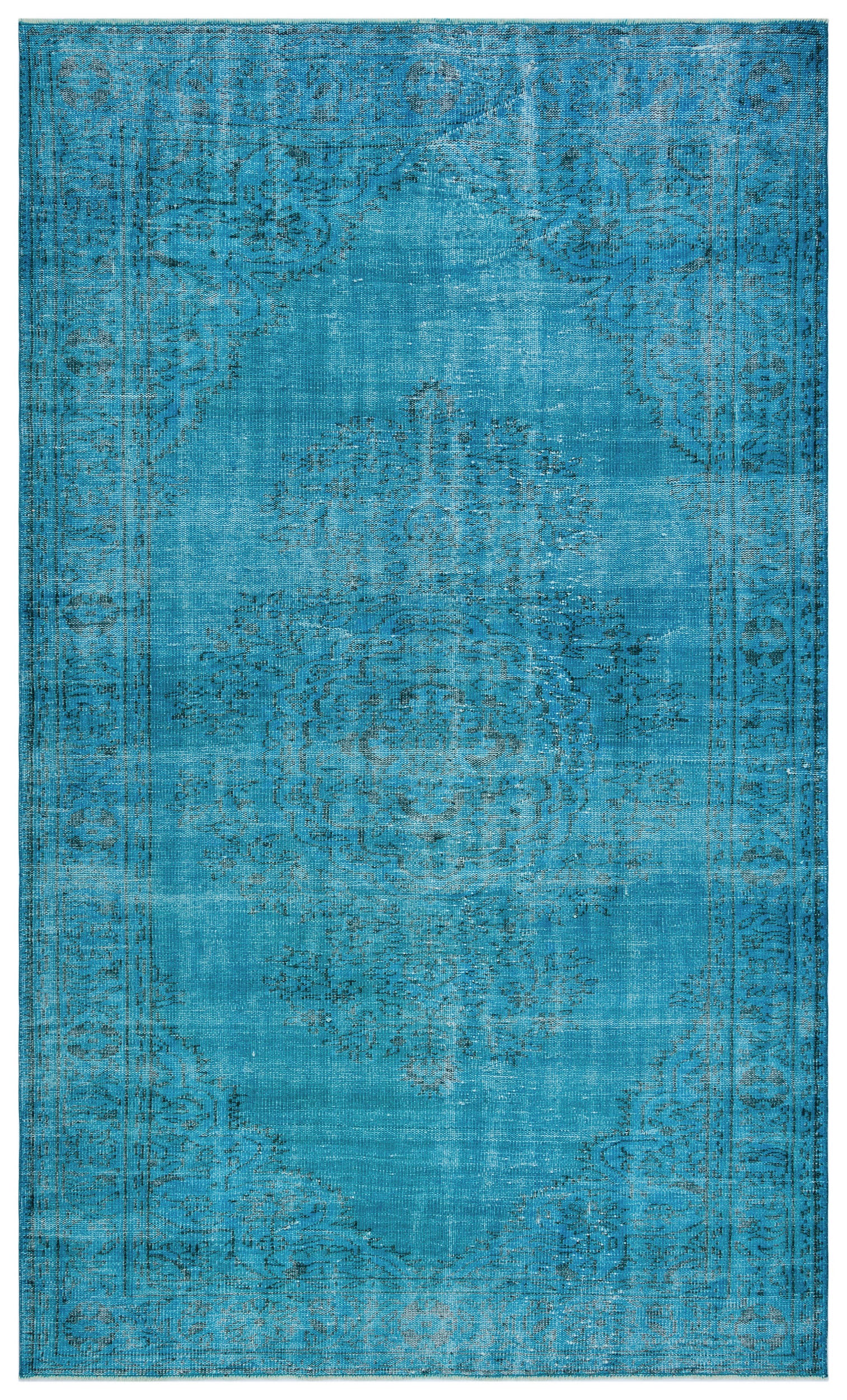 Turquoise Over Dyed Vintage Rug 6'1'' x 10'3'' ft 185 x 313 cm