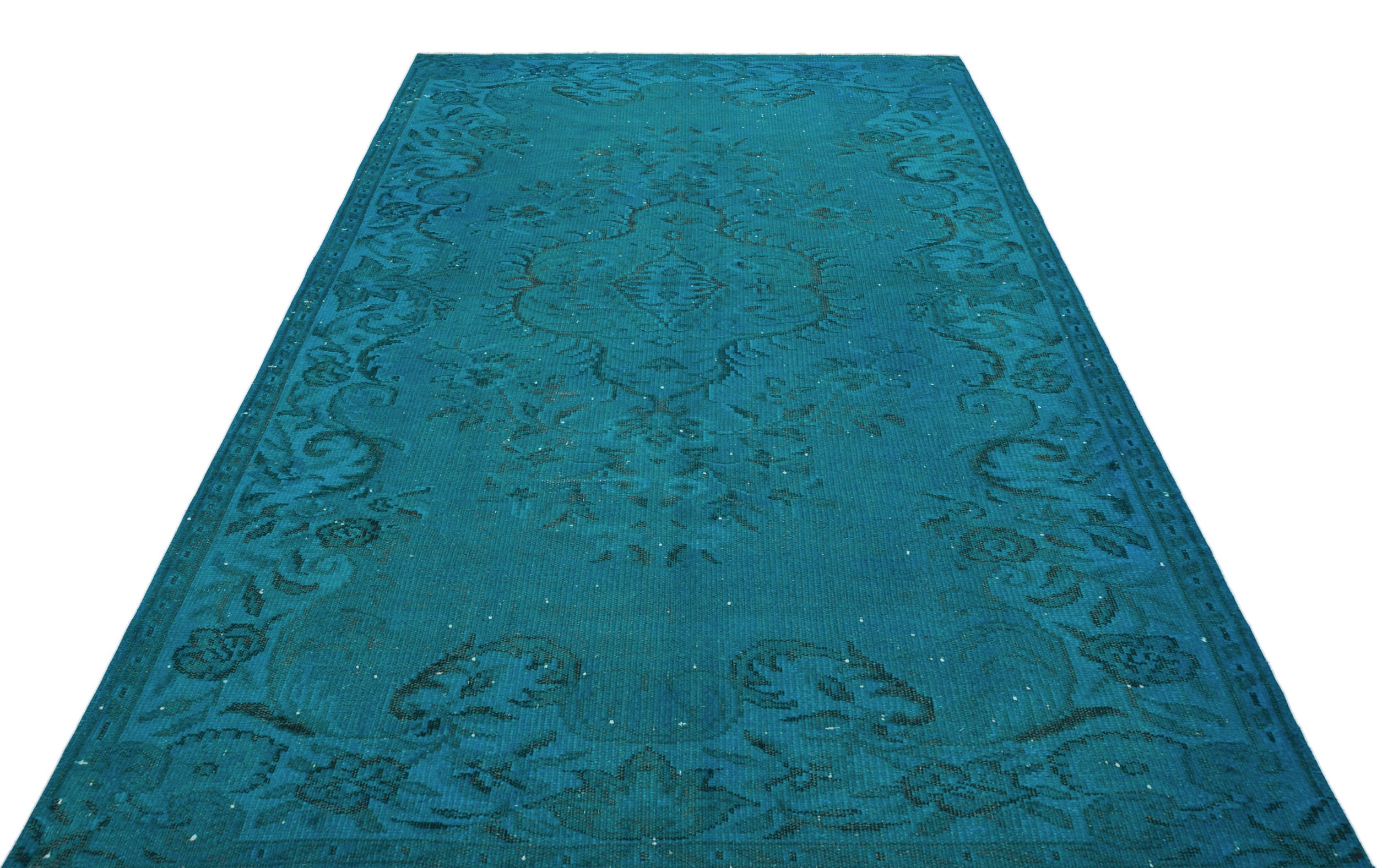 Turquoise Over Dyed Vintage Rug 5'8'' x 9'2'' ft 172 x 280 cm