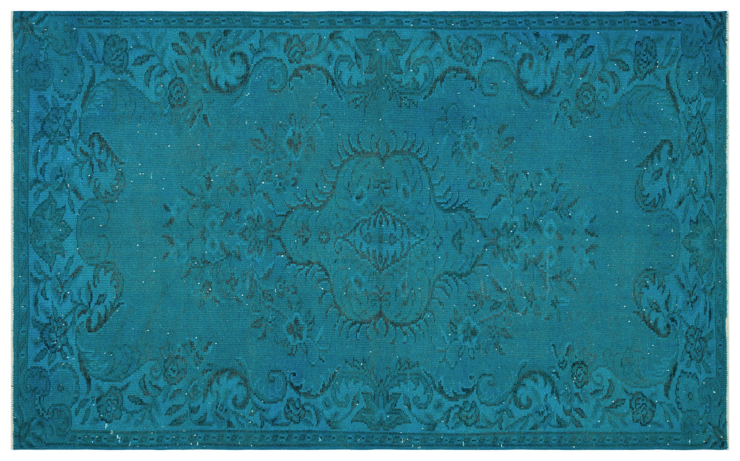 Turquoise Over Dyed Vintage Rug 5'8'' x 9'2'' ft 172 x 280 cm