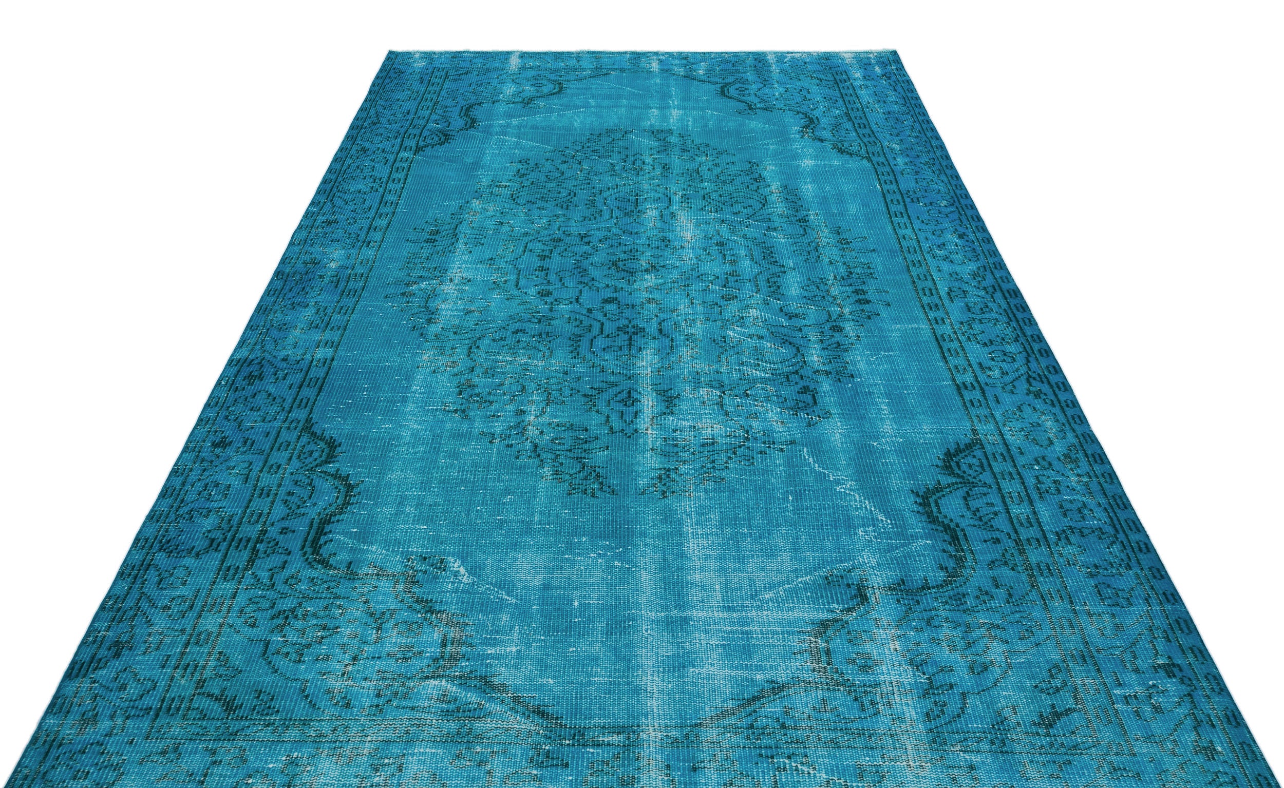 Turquoise Over Dyed Vintage Rug 5'10'' x 9'2'' ft 177 x 280 cm