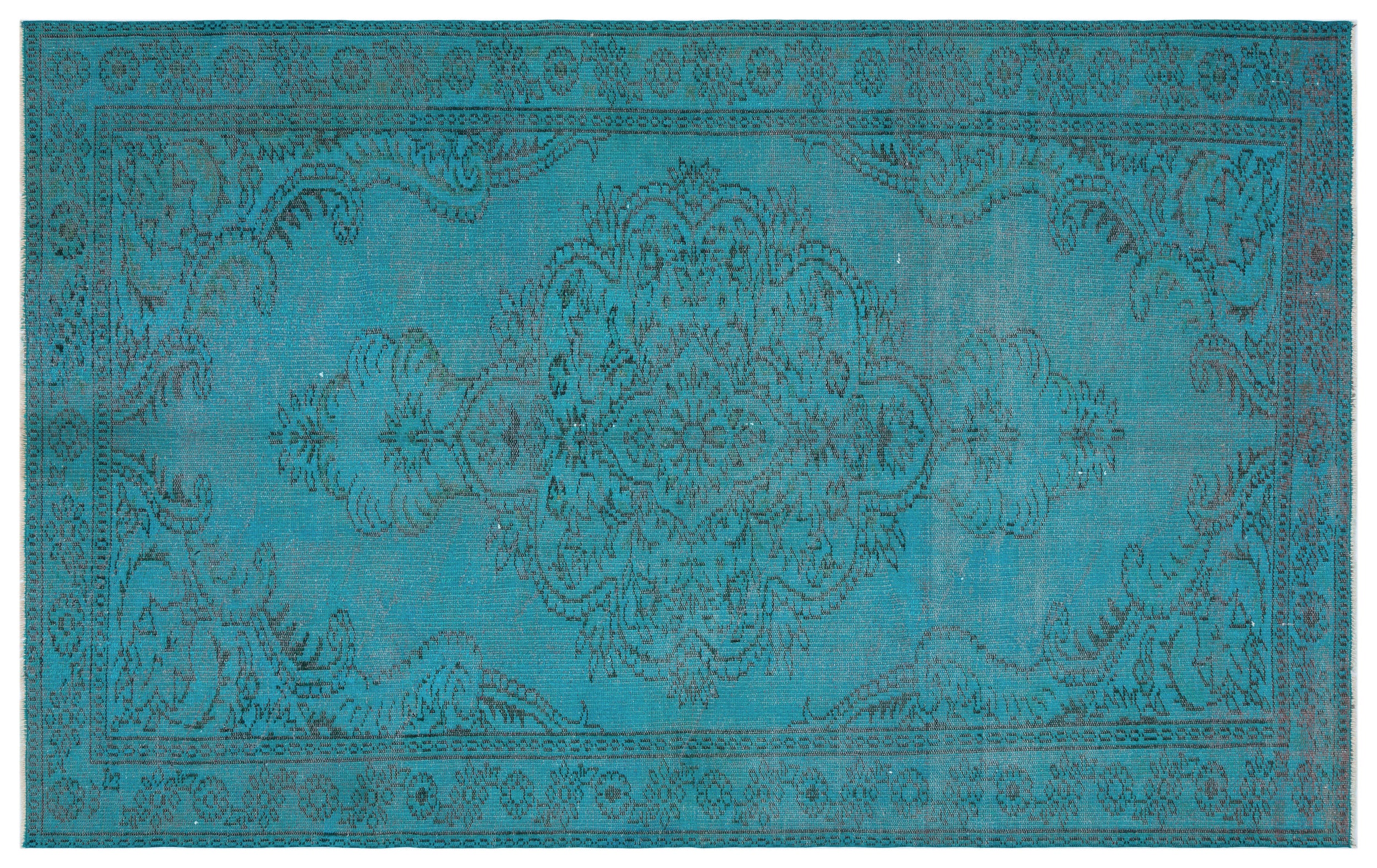 Turquoise Over Dyed Vintage Rug 5'6'' x 8'10'' ft 167 x 268 cm