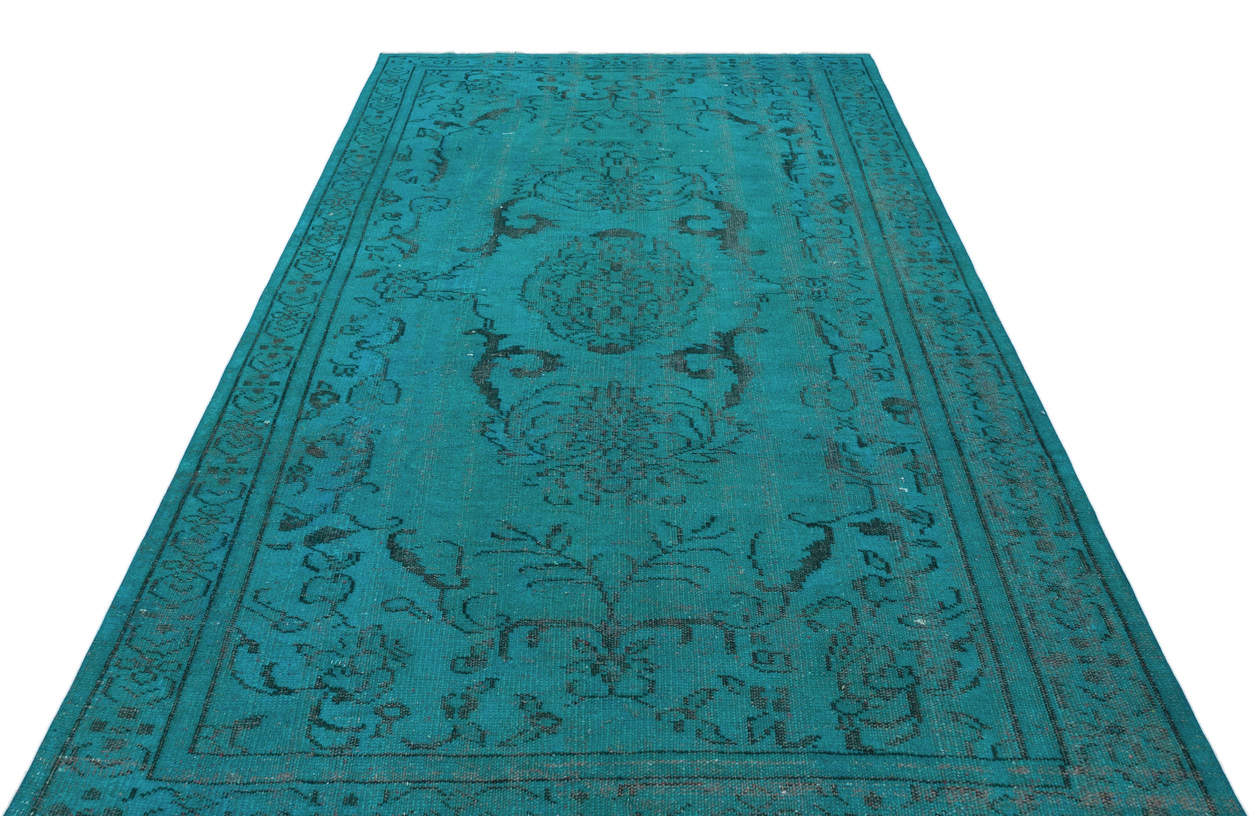 Turquoise Over Dyed Vintage Rug 5'5'' x 8'10'' ft 166 x 270 cm