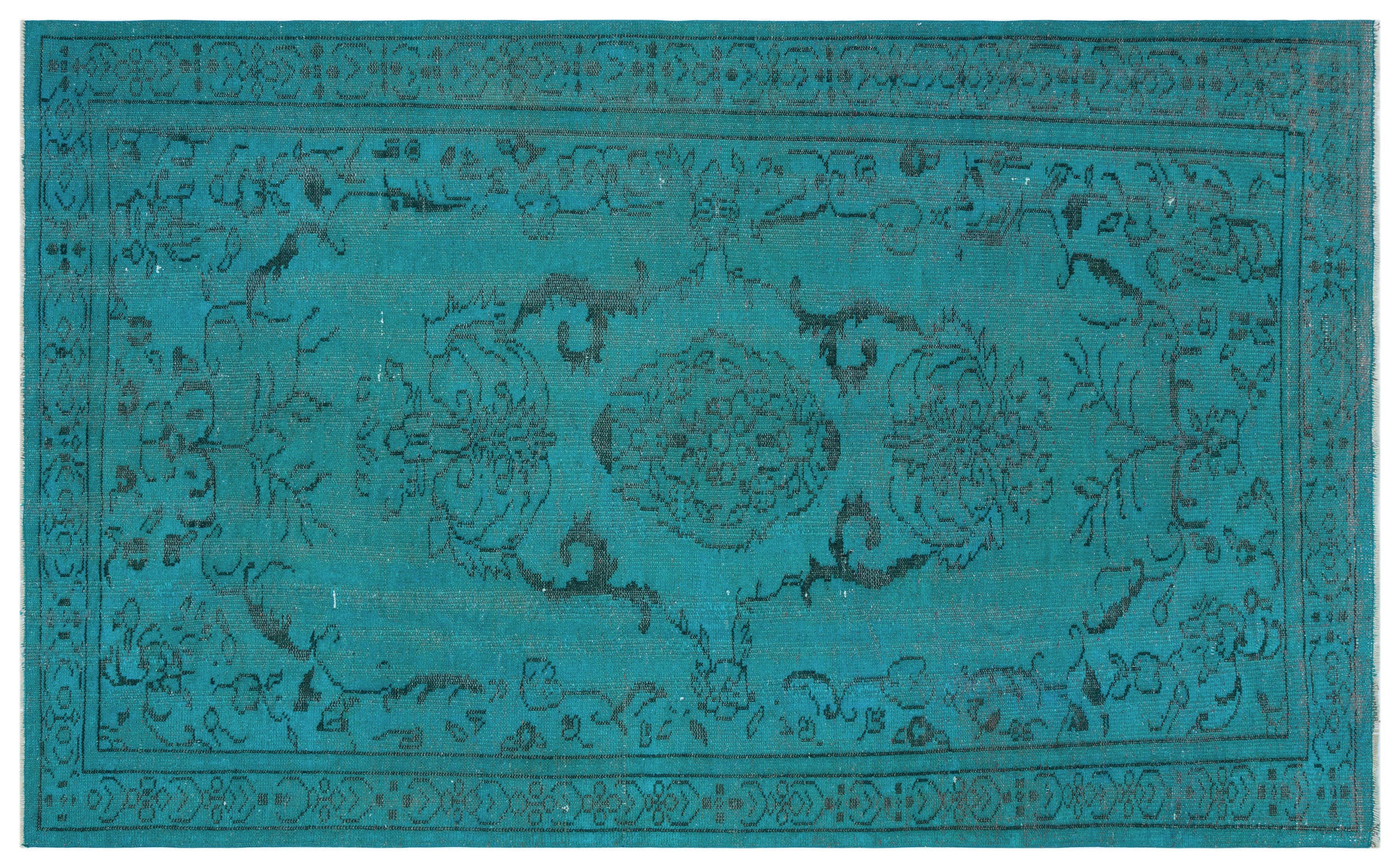 Turquoise Over Dyed Vintage Rug 5'5'' x 8'10'' ft 166 x 270 cm