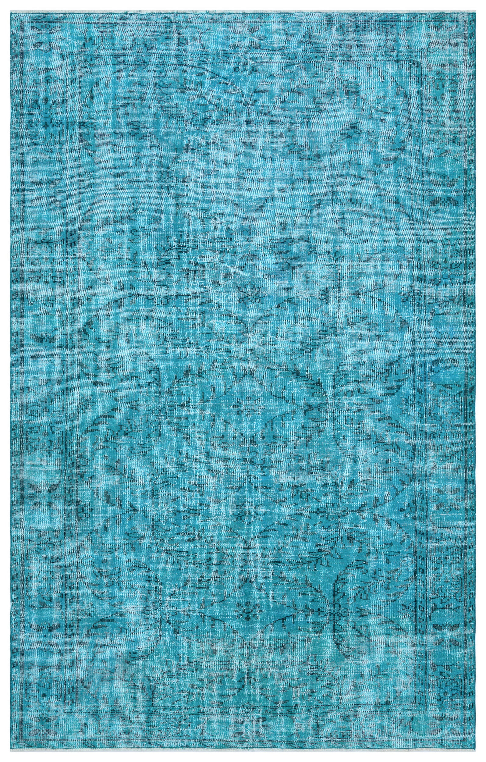 Turquoise Over Dyed Vintage Rug 6'0'' x 9'6'' ft 183 x 290 cm