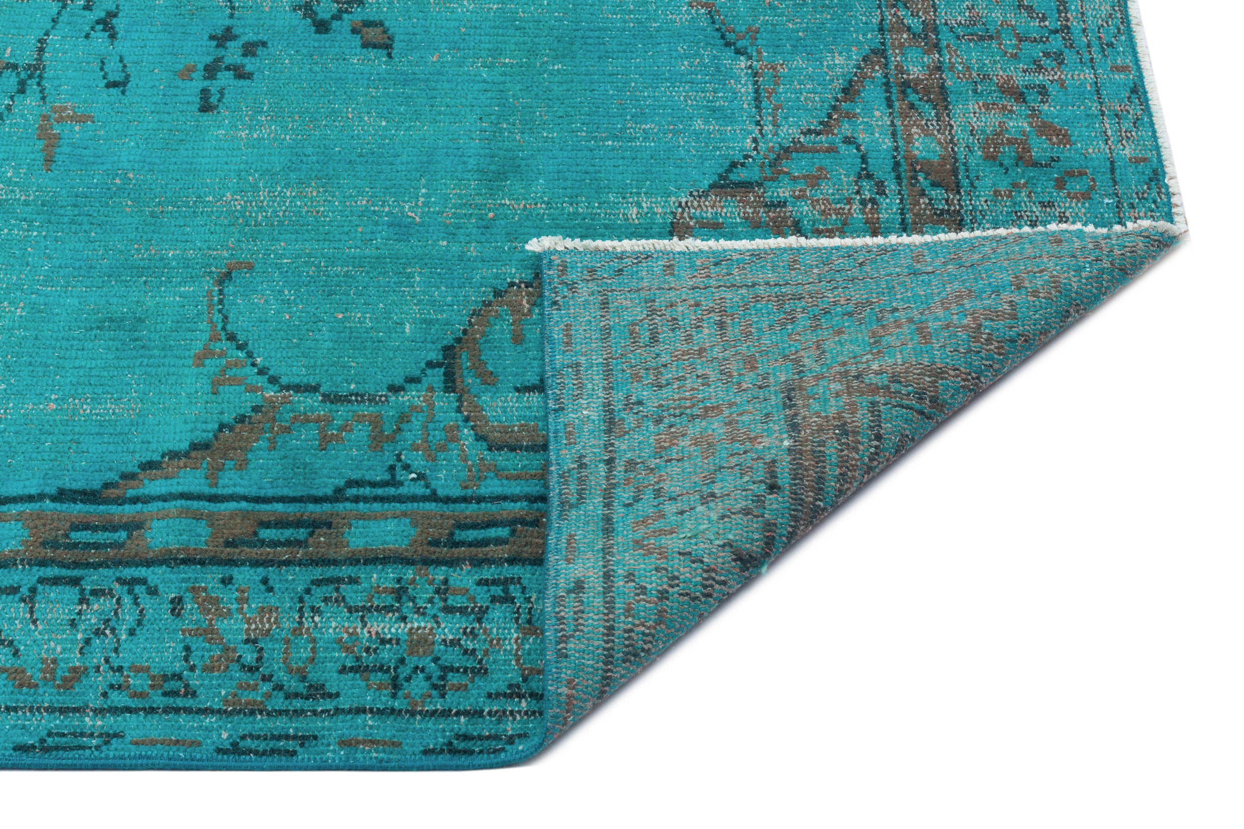 Turquoise Over Dyed Vintage Rug 4'11'' x 8'1'' ft 151 x 246 cm