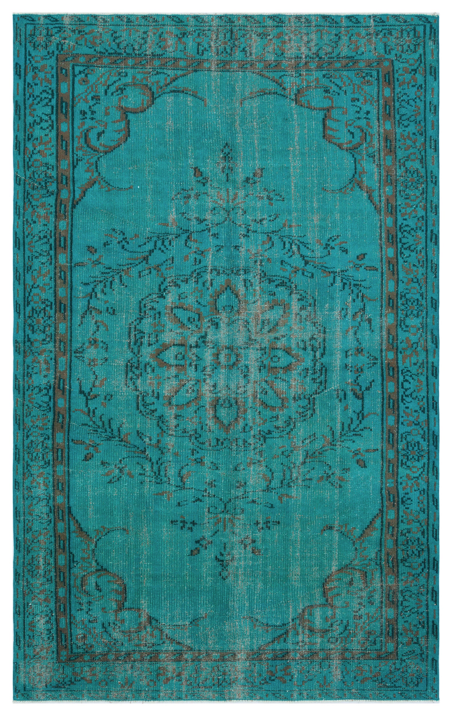 Turquoise Over Dyed Vintage Rug 4'11'' x 8'1'' ft 151 x 246 cm