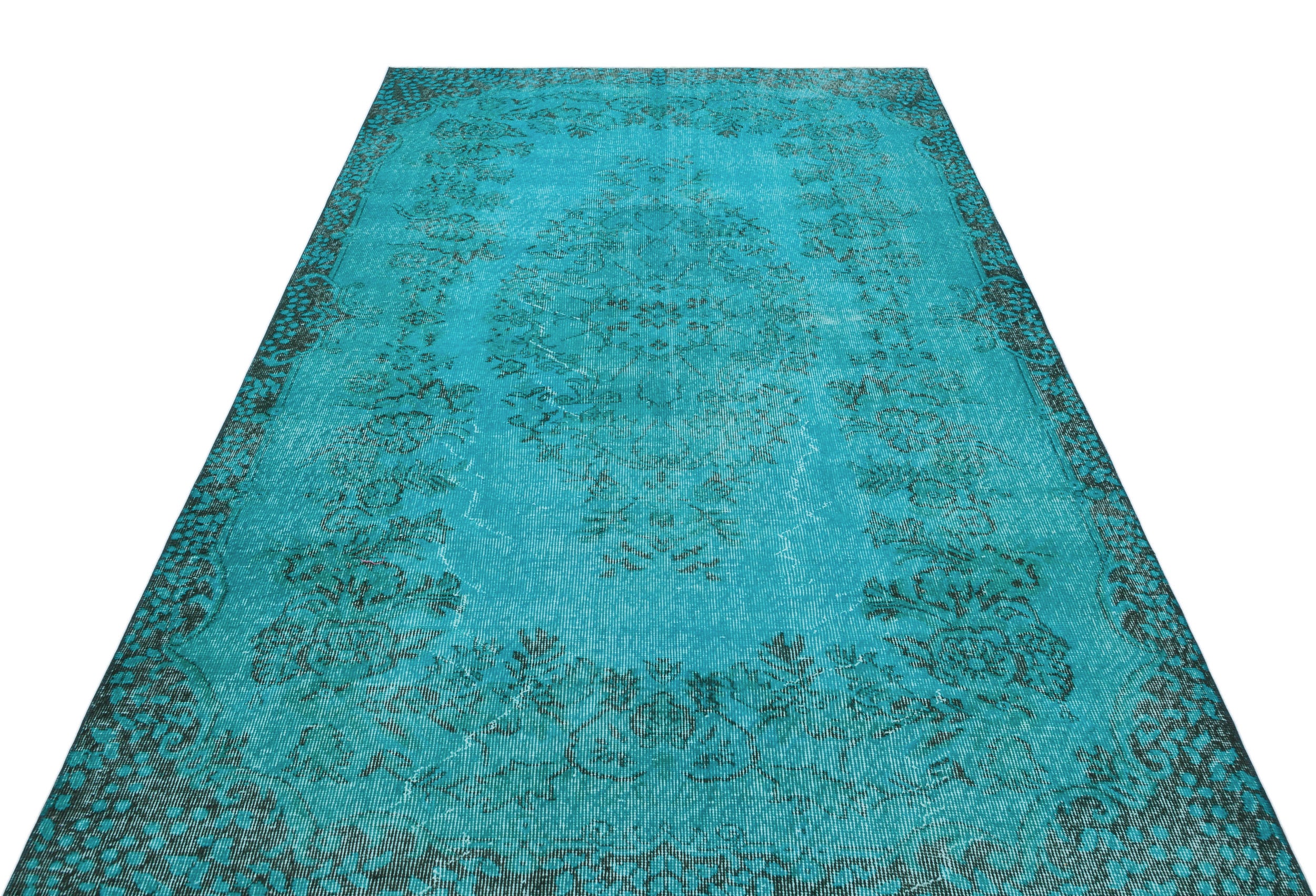 Turquoise Over Dyed Vintage Rug 5'2'' x 8'8'' ft 158 x 263 cm