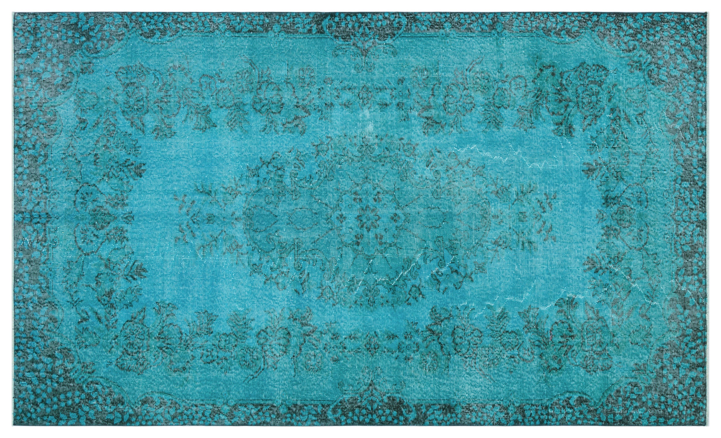 Turquoise Over Dyed Vintage Rug 5'2'' x 8'8'' ft 158 x 263 cm
