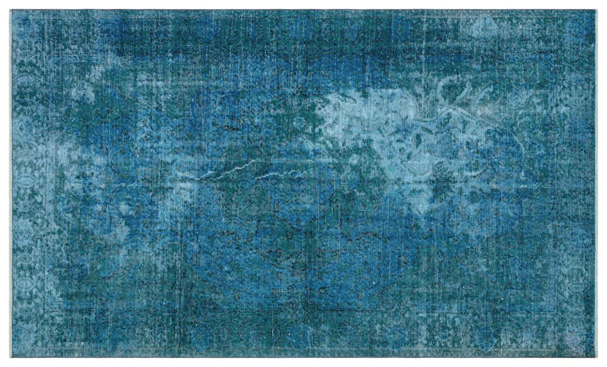 Turquoise Over Dyed Vintage Rug 5'0'' x 8'5'' ft 153 x 256 cm