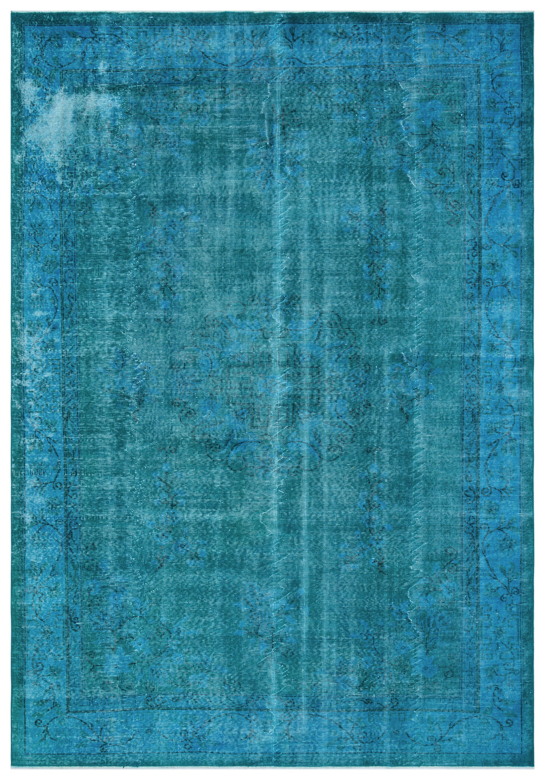 Turquoise Over Dyed Vintage Rug 6'10'' x 9'10'' ft 208 x 300 cm