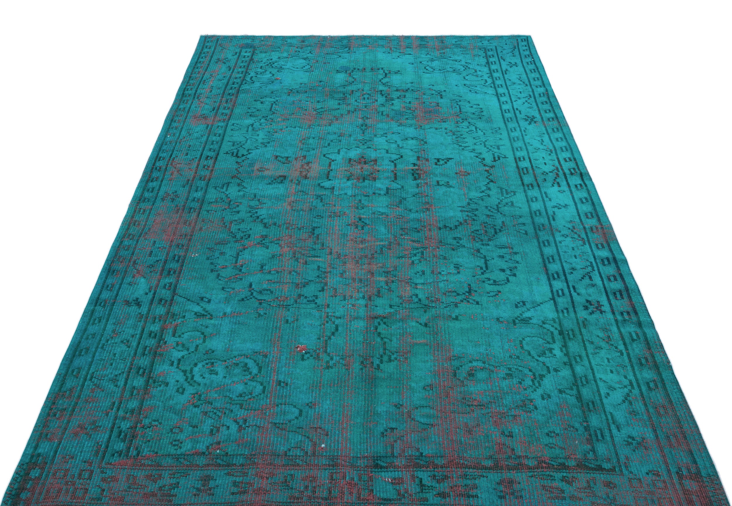 Turquoise Over Dyed Vintage Rug 4'11'' x 7'9'' ft 149 x 236 cm