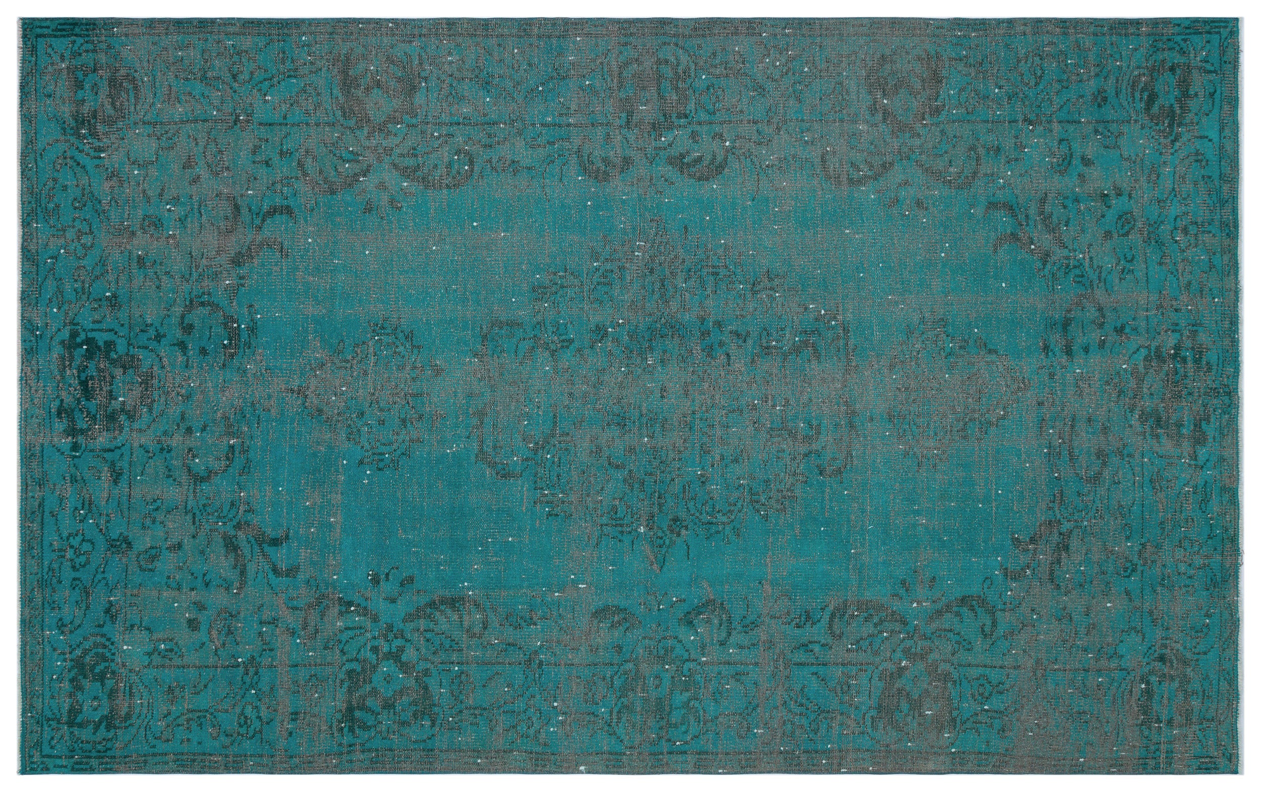 Turquoise Over Dyed Vintage Rug 6'2'' x 9'4'' ft 187 x 284 cm