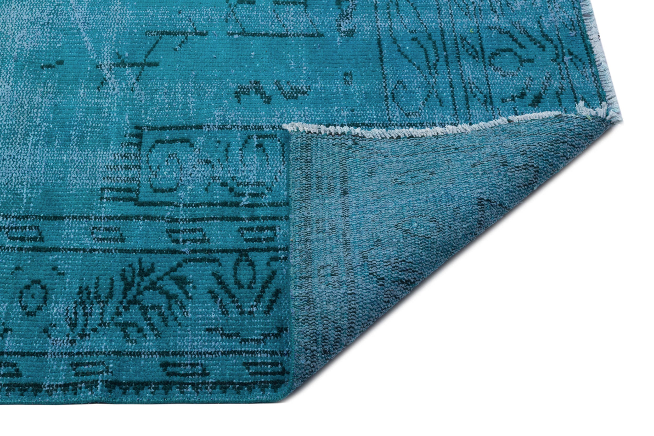 Turquoise Over Dyed Vintage Rug 6'5'' x 9'3'' ft 196 x 281 cm