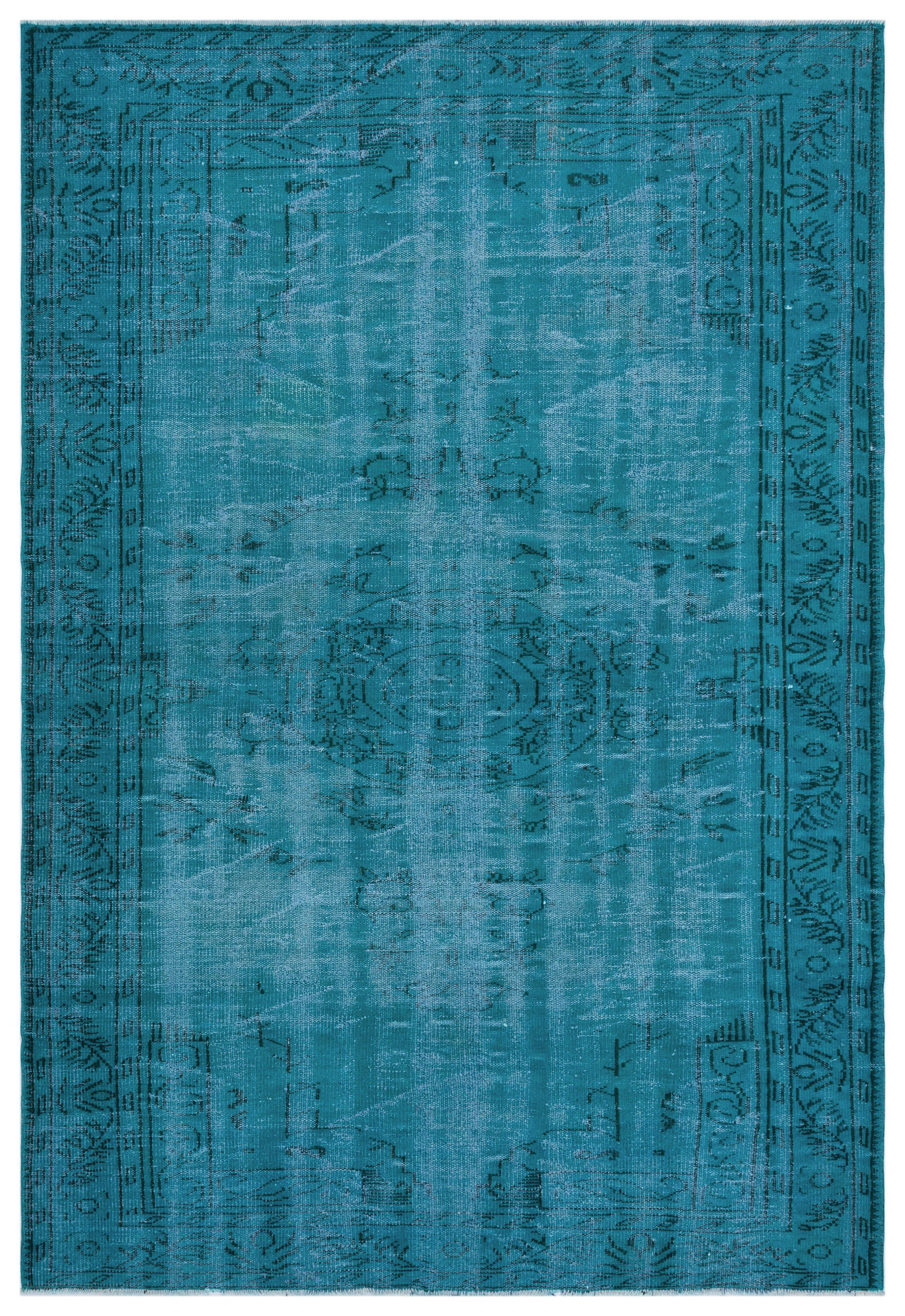 Turquoise Over Dyed Vintage Rug 6'5'' x 9'3'' ft 196 x 281 cm
