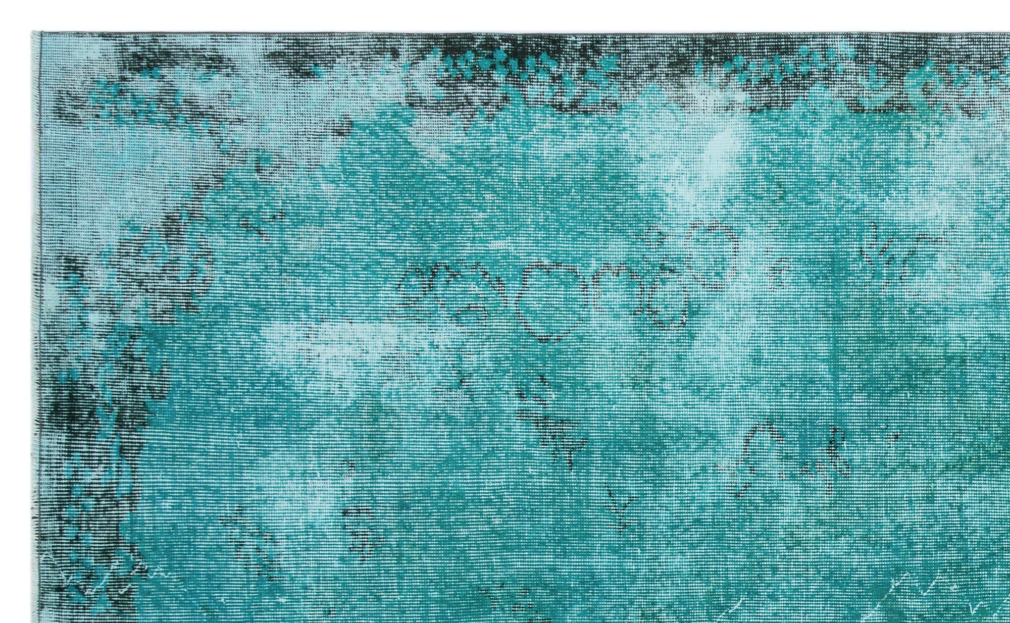 Turquoise Over Dyed Vintage Rug 5'7'' x 9'1'' ft 170 x 278 cm