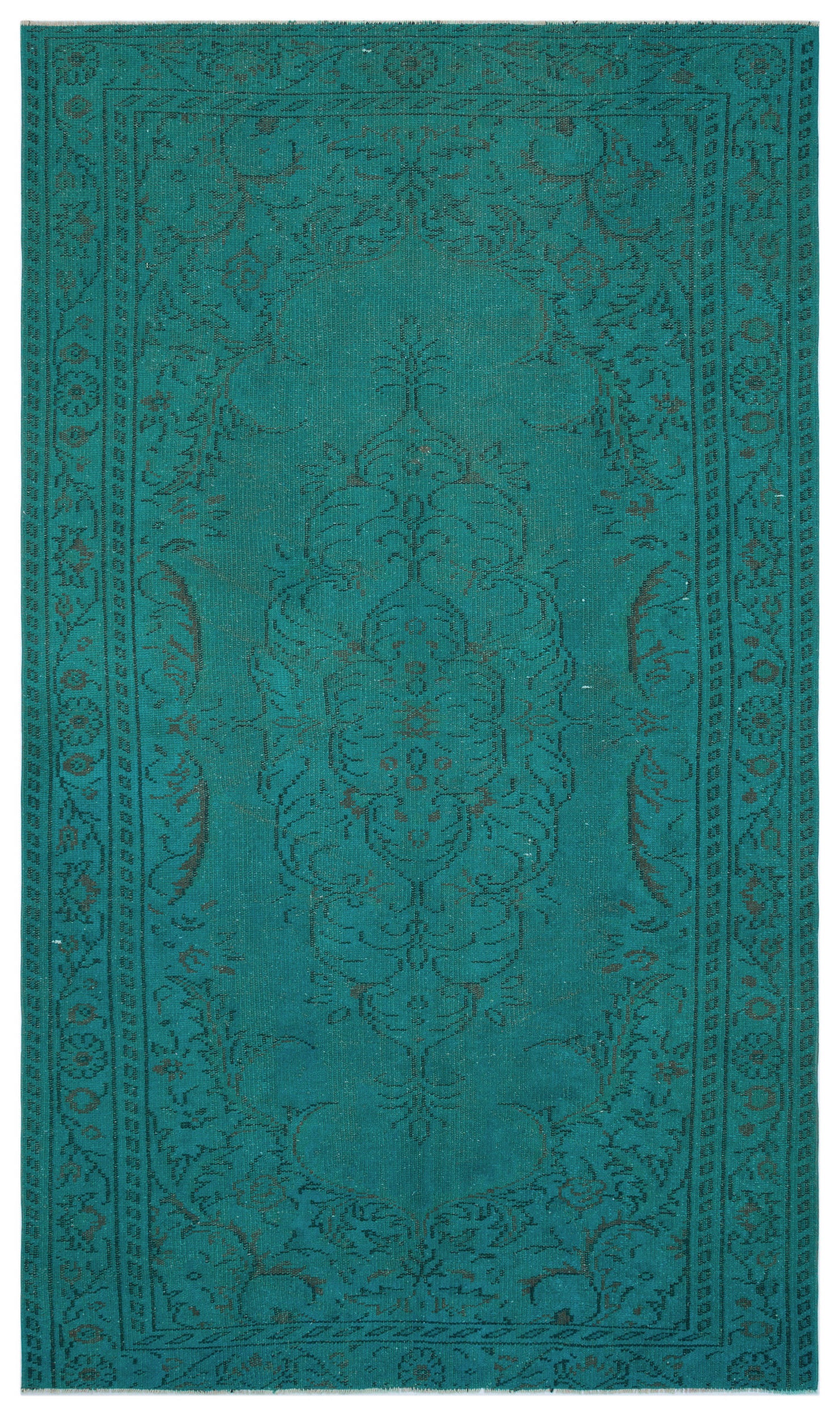 Turquoise Over Dyed Vintage Rug 5'5'' x 9'2'' ft 164 x 280 cm