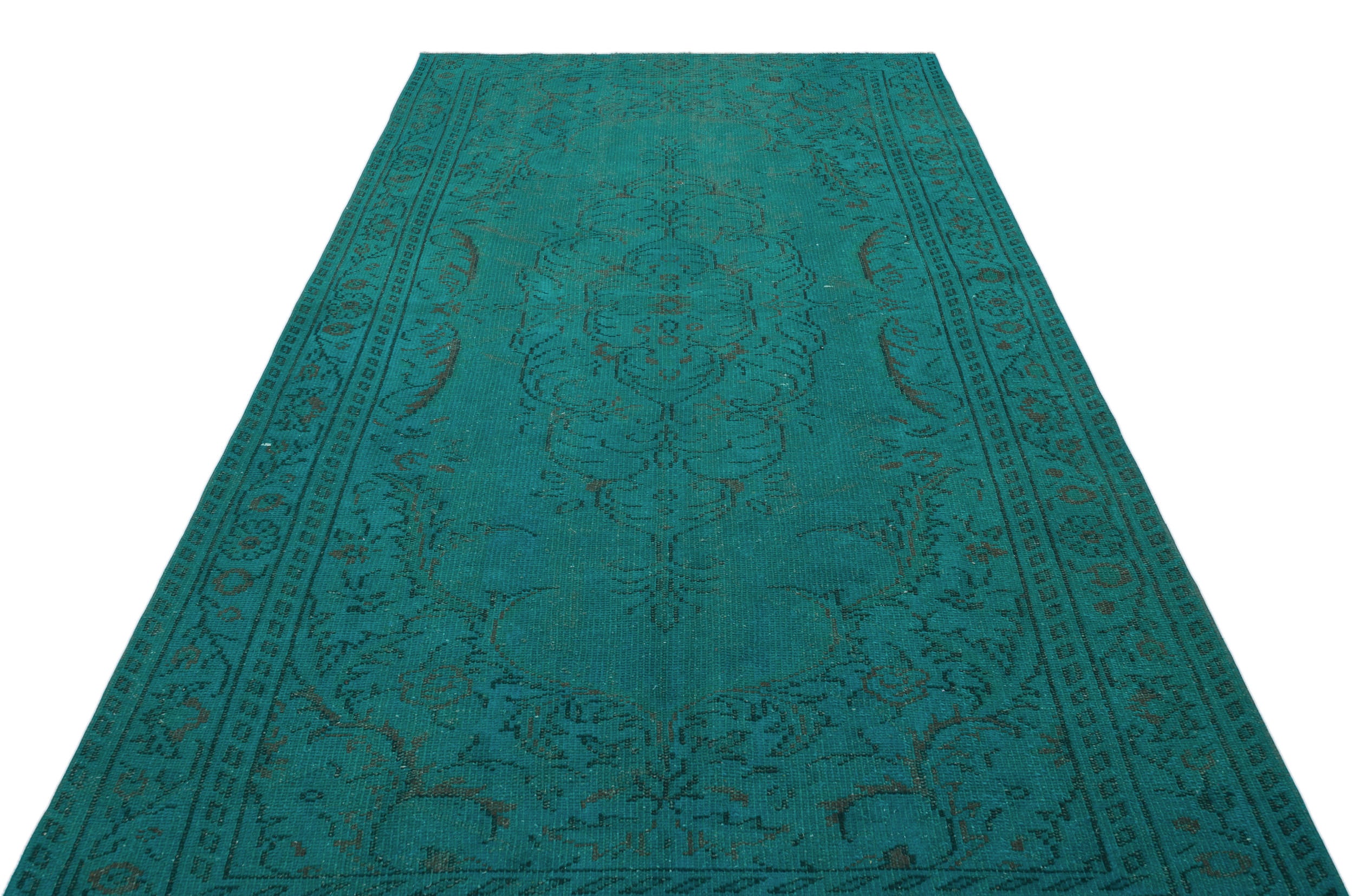 Turquoise Over Dyed Vintage Rug 5'5'' x 9'2'' ft 164 x 280 cm