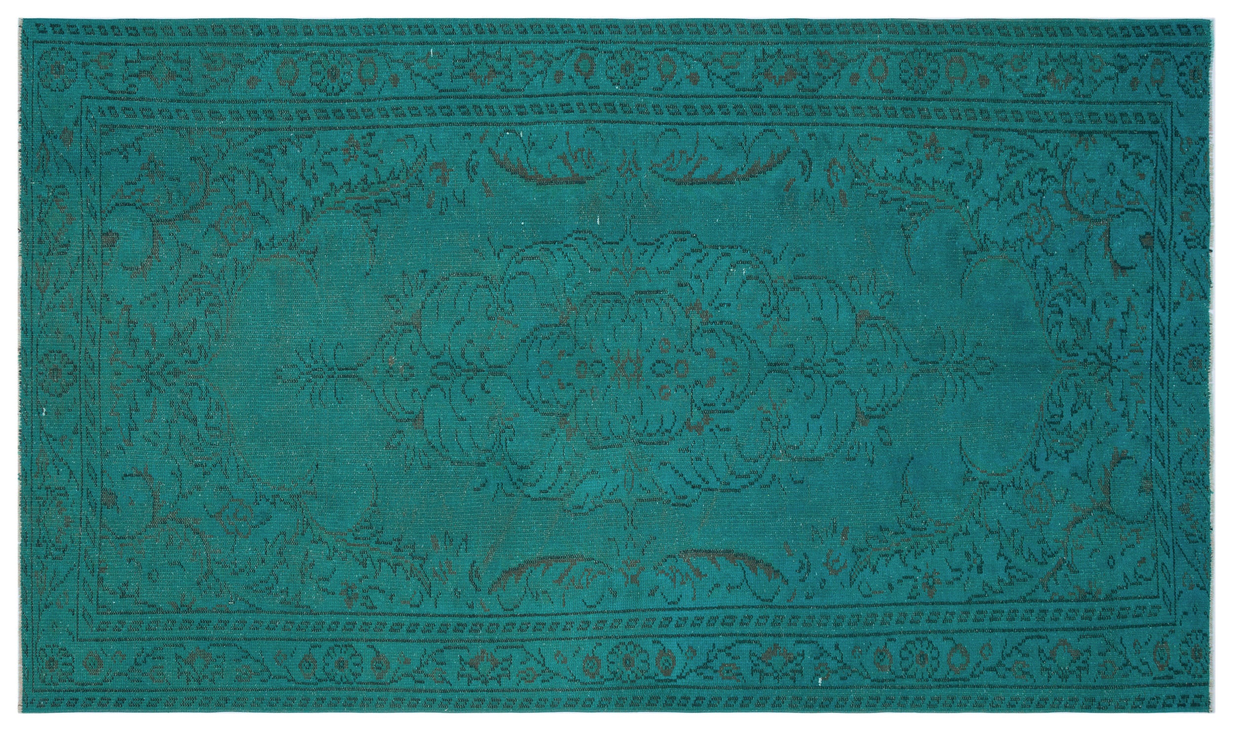 Turquoise Over Dyed Vintage Rug 5'5'' x 9'2'' ft 164 x 280 cm