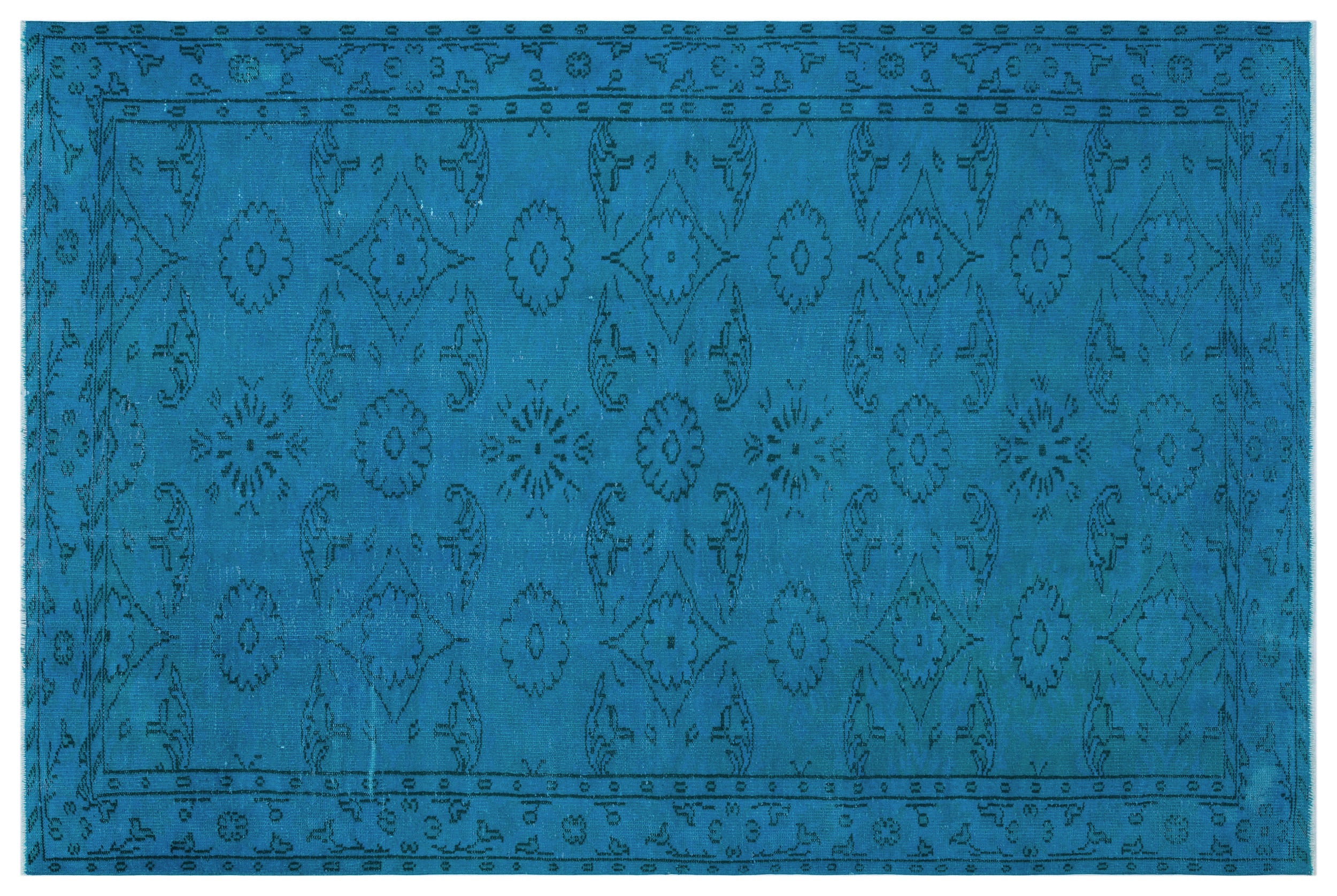 Turquoise Over Dyed Vintage Rug 5'9'' x 8'8'' ft 174 x 264 cm