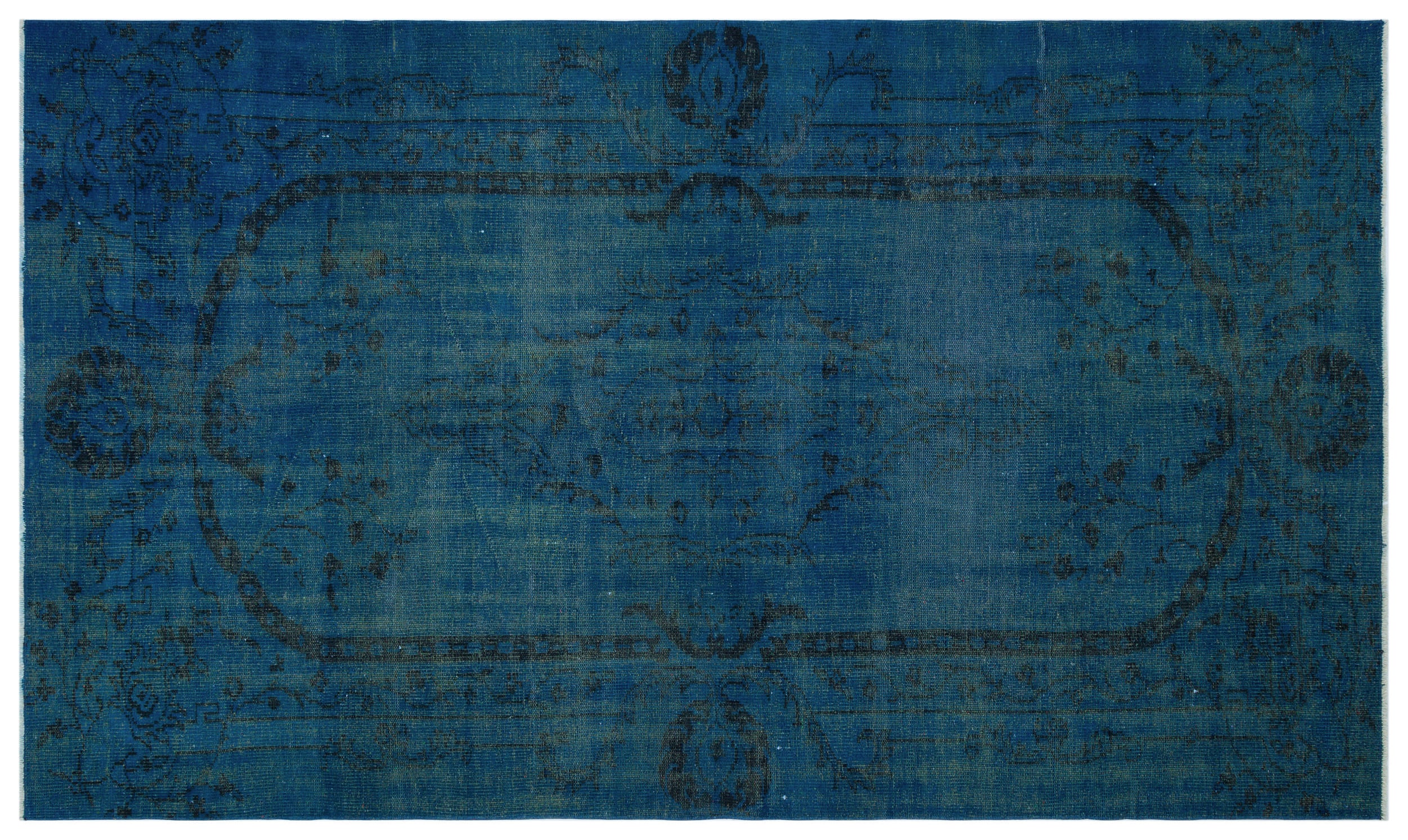 Turquoise Over Dyed Vintage Rug 5'8'' x 9'7'' ft 173 x 293 cm