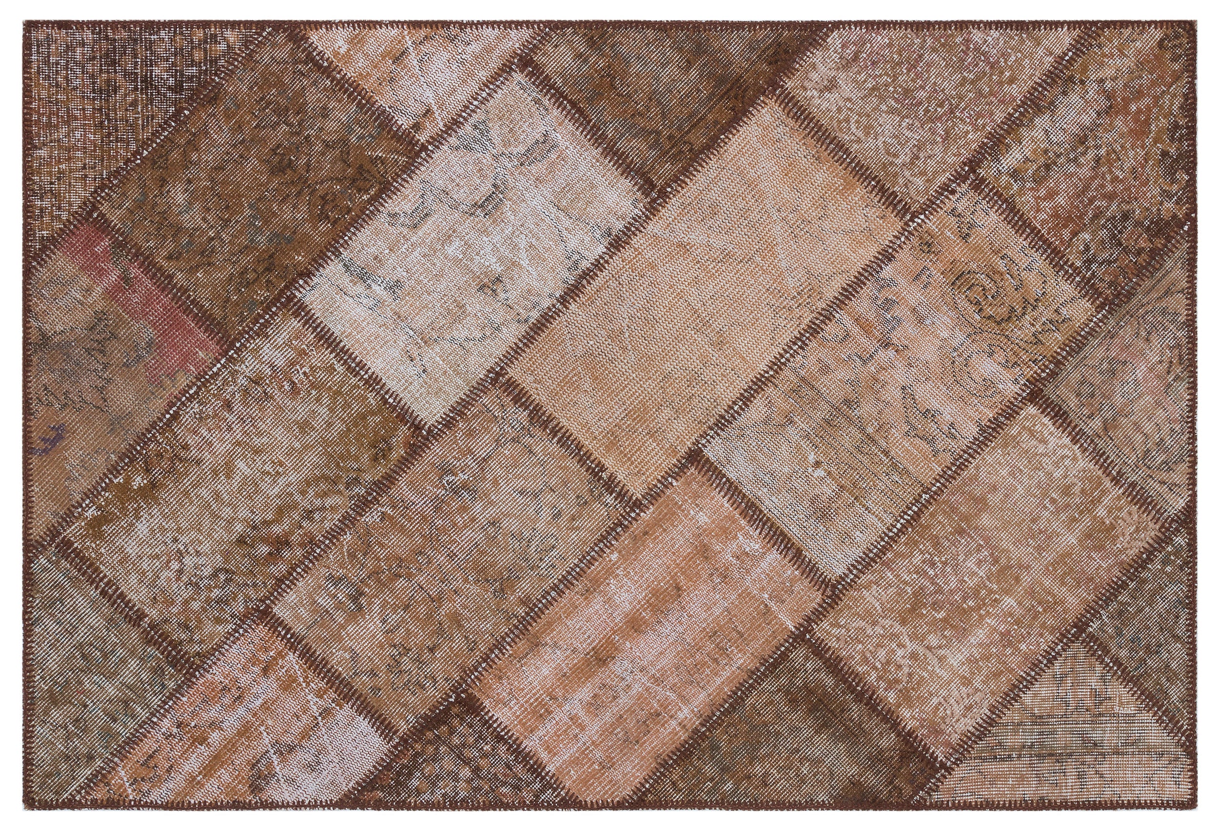 Brown Over Dyed Patchwork Unique Rug 3'12'' x 5'11'' ft 121 x 180 cm