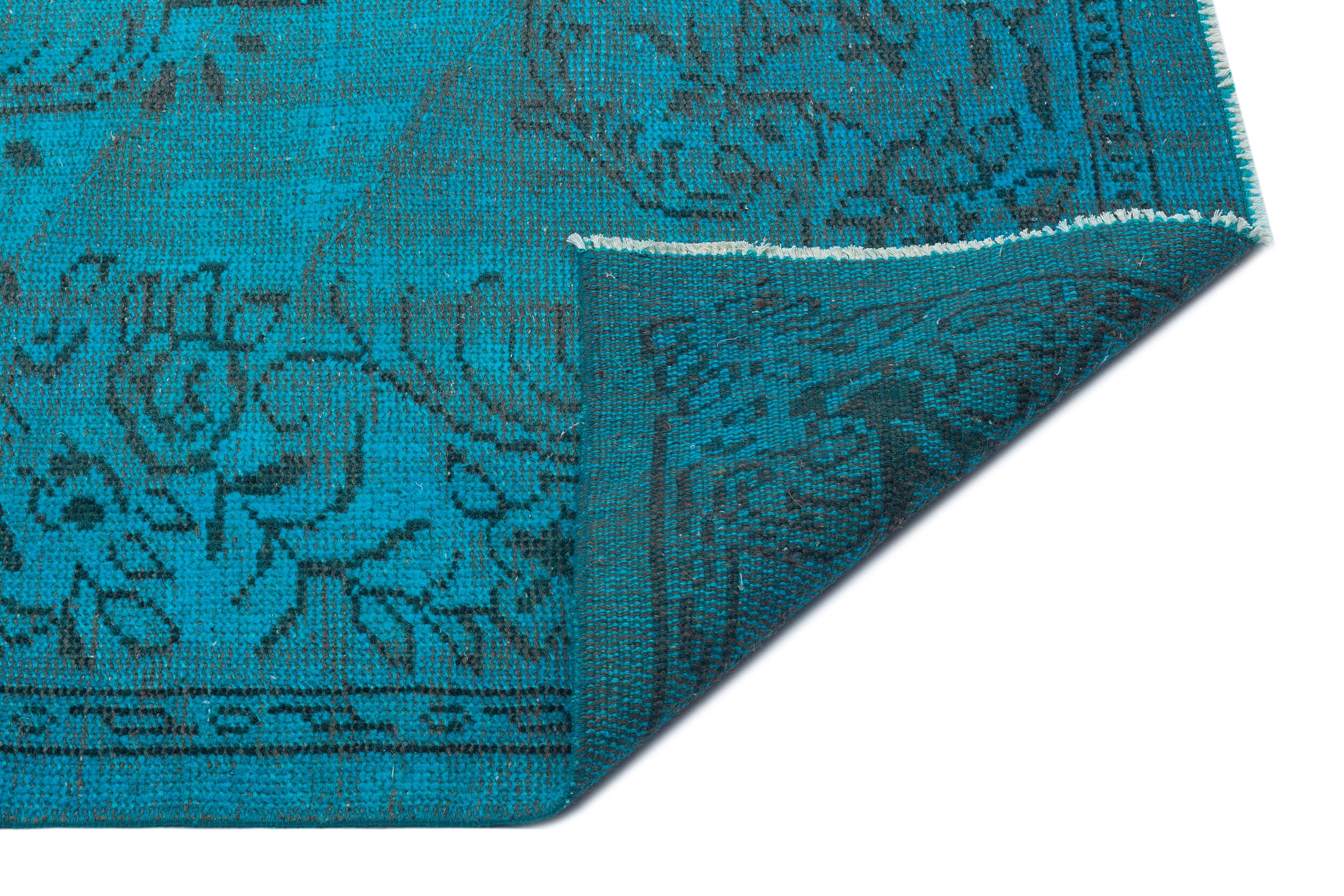 Traditional Design Turquoise Over Dyed Vintage Rug 5'5'' x 9'4'' ft 164 x 284 cm