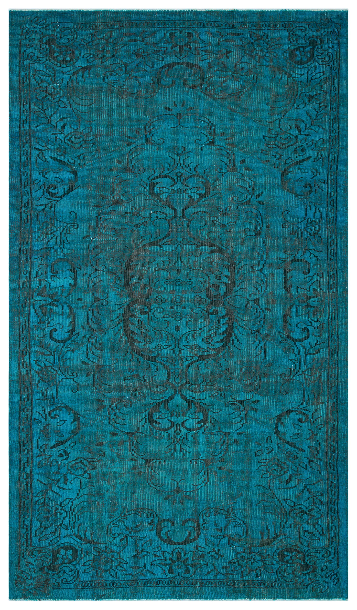 Traditional Design Turquoise Over Dyed Vintage Rug 5'5'' x 9'4'' ft 164 x 284 cm