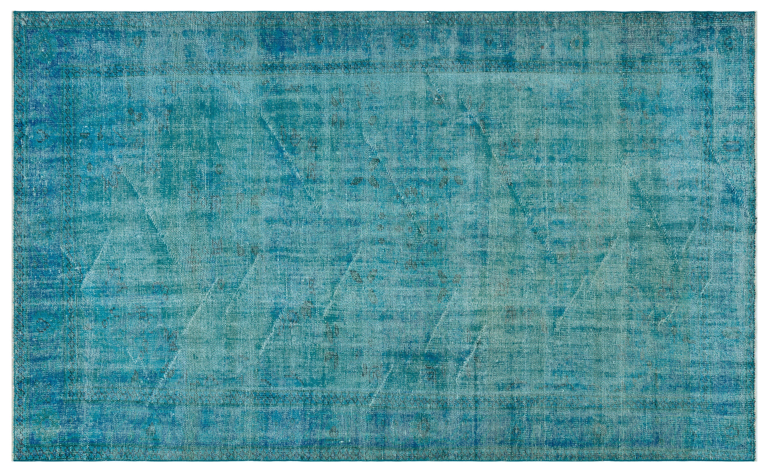 Turquoise Over Dyed Vintage Rug 5'7'' x 9'1'' ft 170 x 278 cm