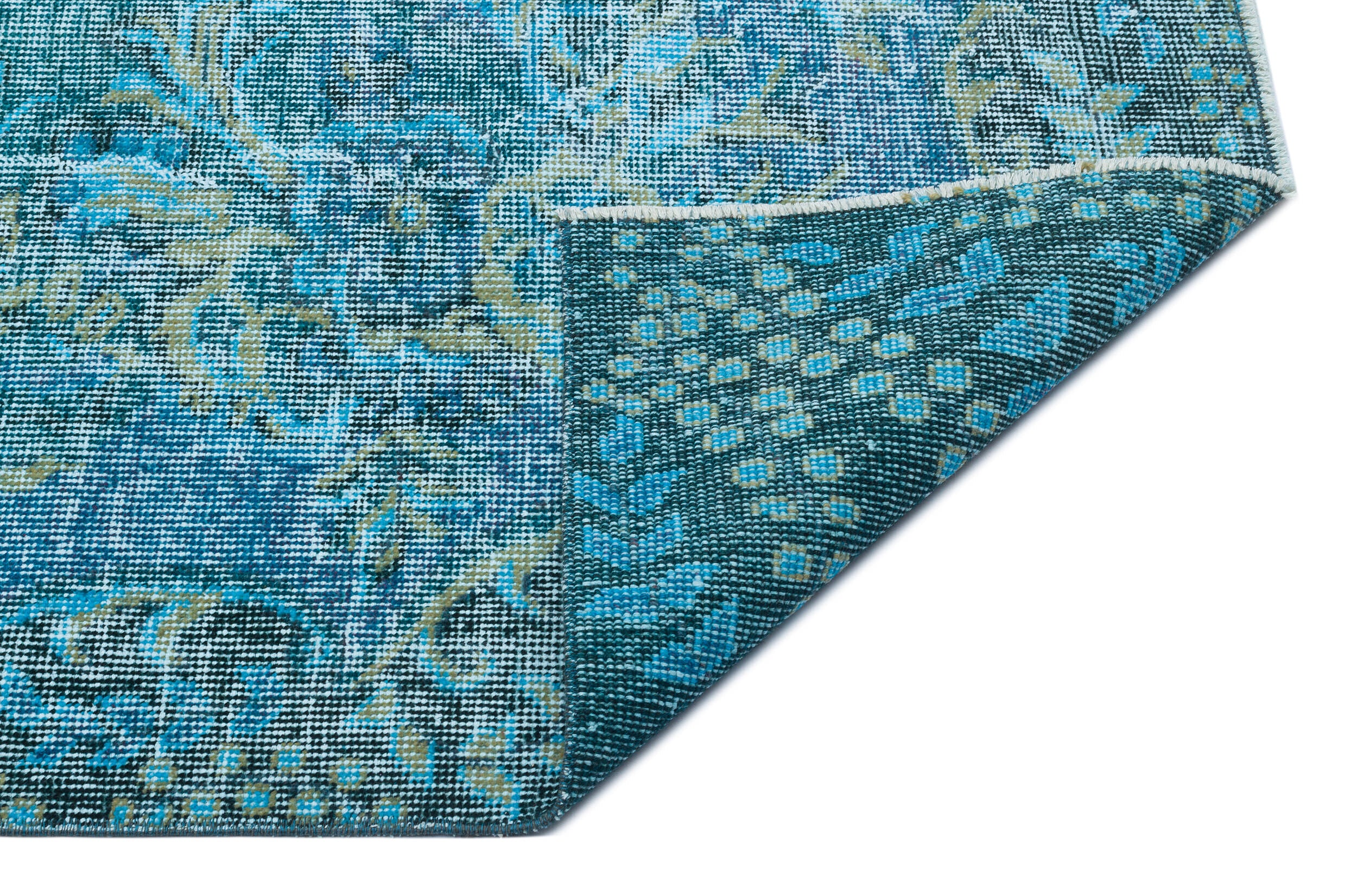 Traditional Design Turquoise Over Dyed Vintage Rug 5'9'' x 9'5'' ft 175 x 286 cm