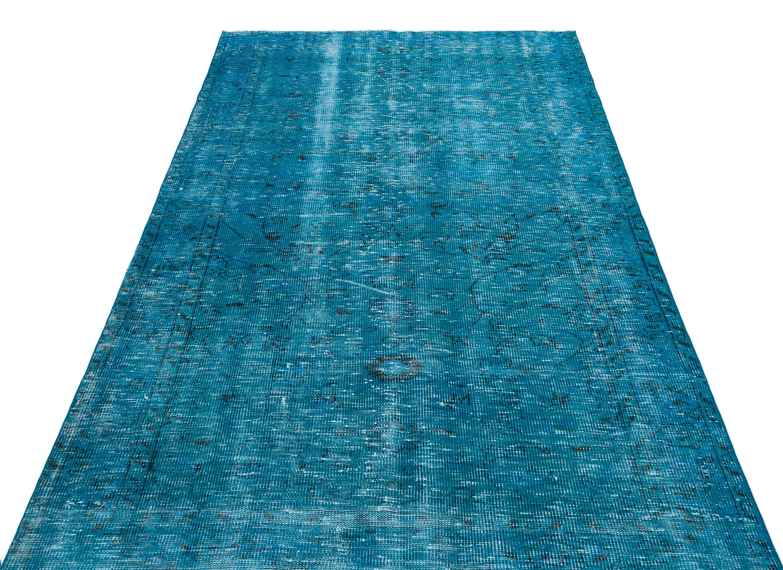 Retro Design Turquoise Over Dyed Vintage Rug 4'11'' x 7'8'' ft 150 x 234 cm
